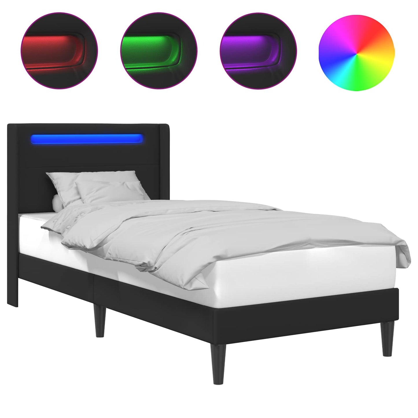 Sengestamme med LED-lysstrimler Svart 90 x 190 cm Kunstlær