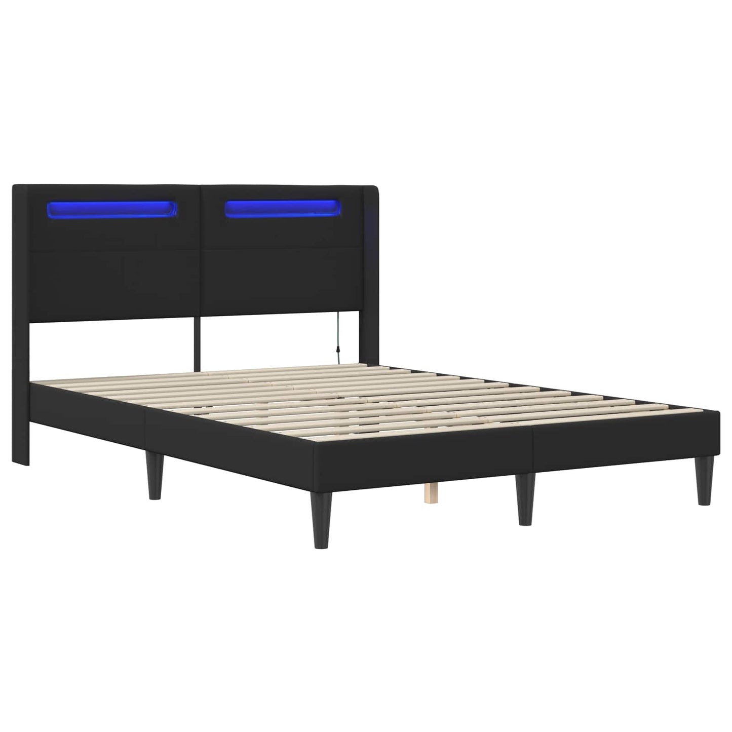 Sengestamme med LED-lysstrimler Svart 135 x 190 cm Kunstlær