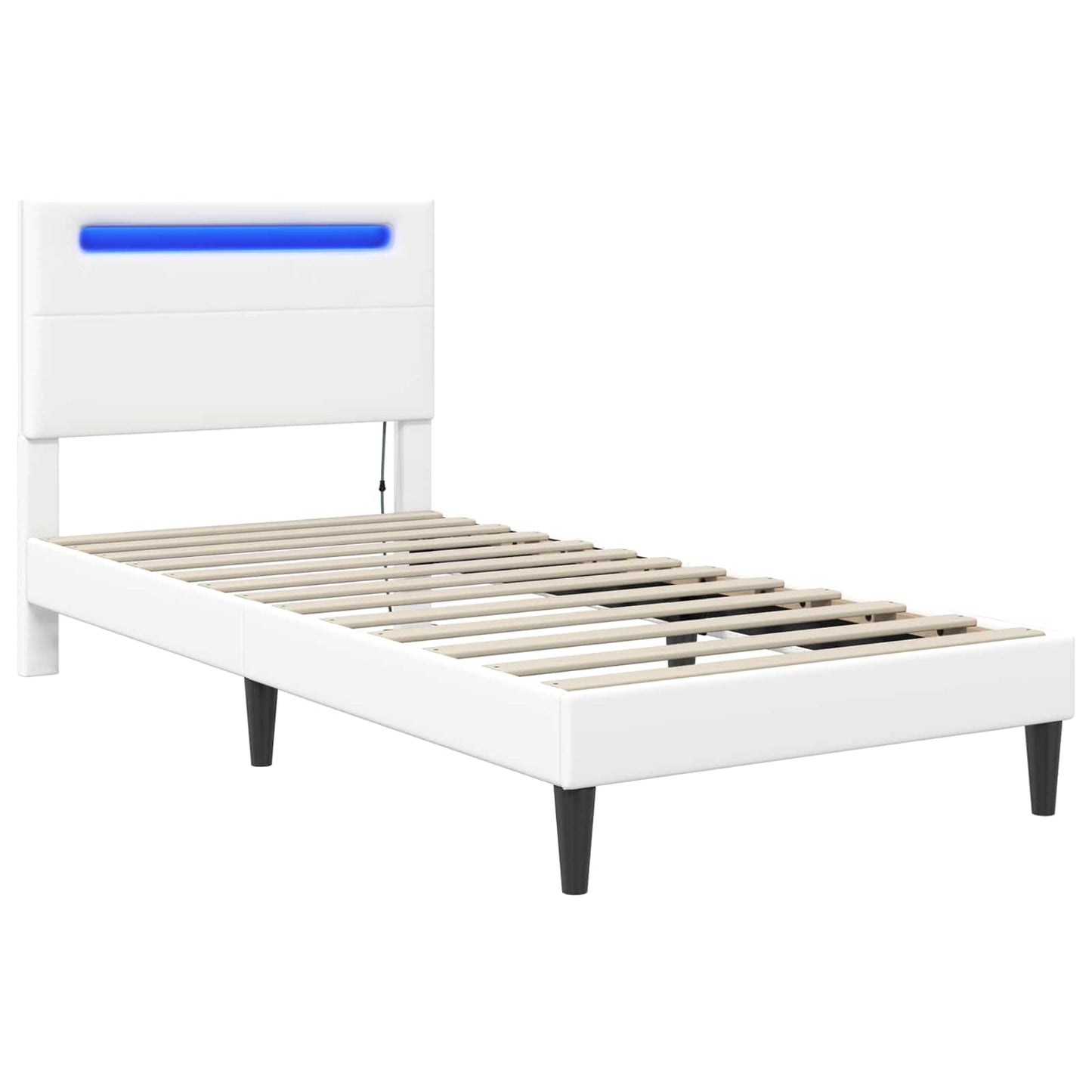Sengestamme med LED-lysstrimler Hvit 90 x 190 cm Kunstlær