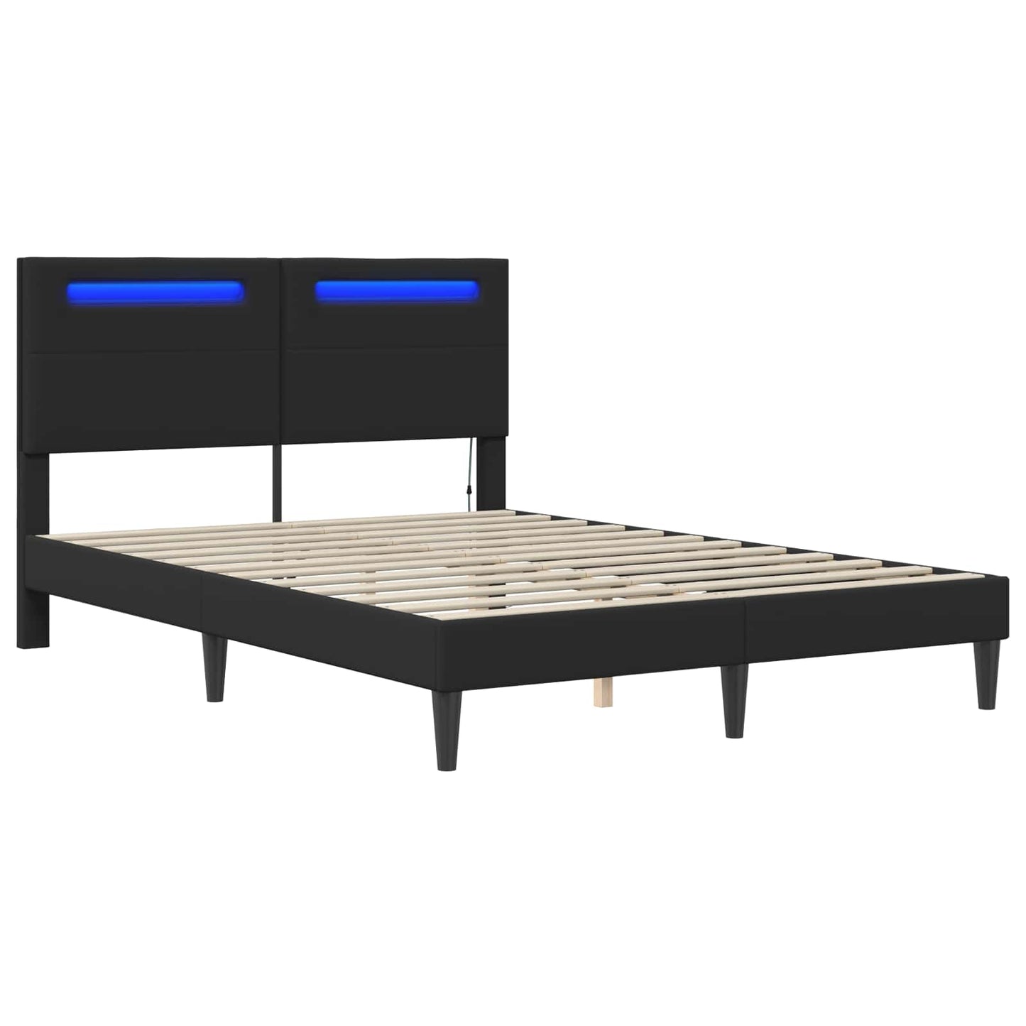 Sengestamme med LED-lysstrimler Svart 135 x 190 cm Kunstlær