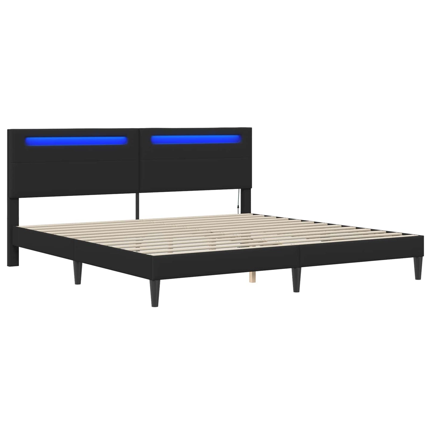 Sengestamme med LED-lysstrimler Svart 180 x 200 cm Kunstlær