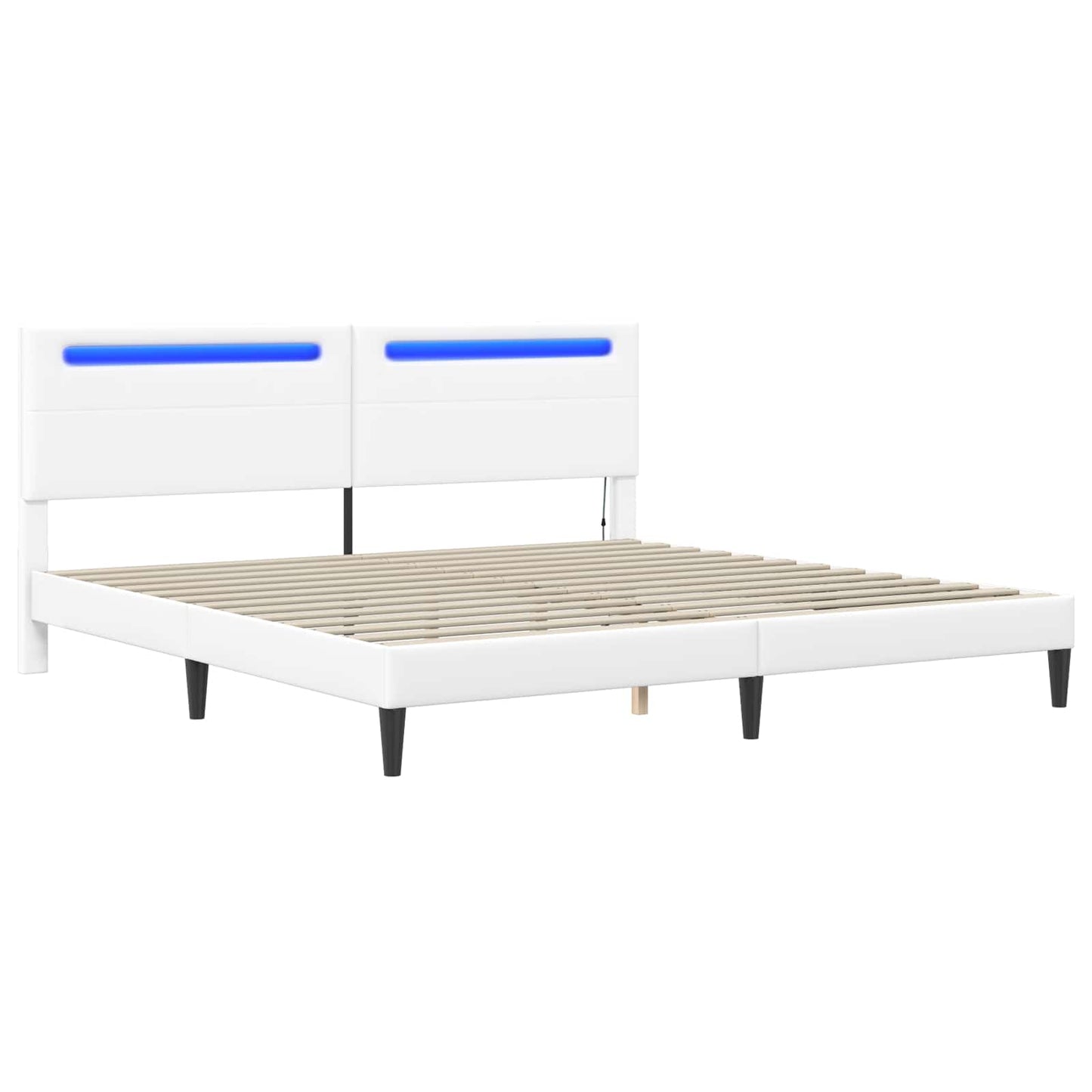 Sengestamme med LED-lysstrimler Hvit 180 x 200 cm Kunstlær
