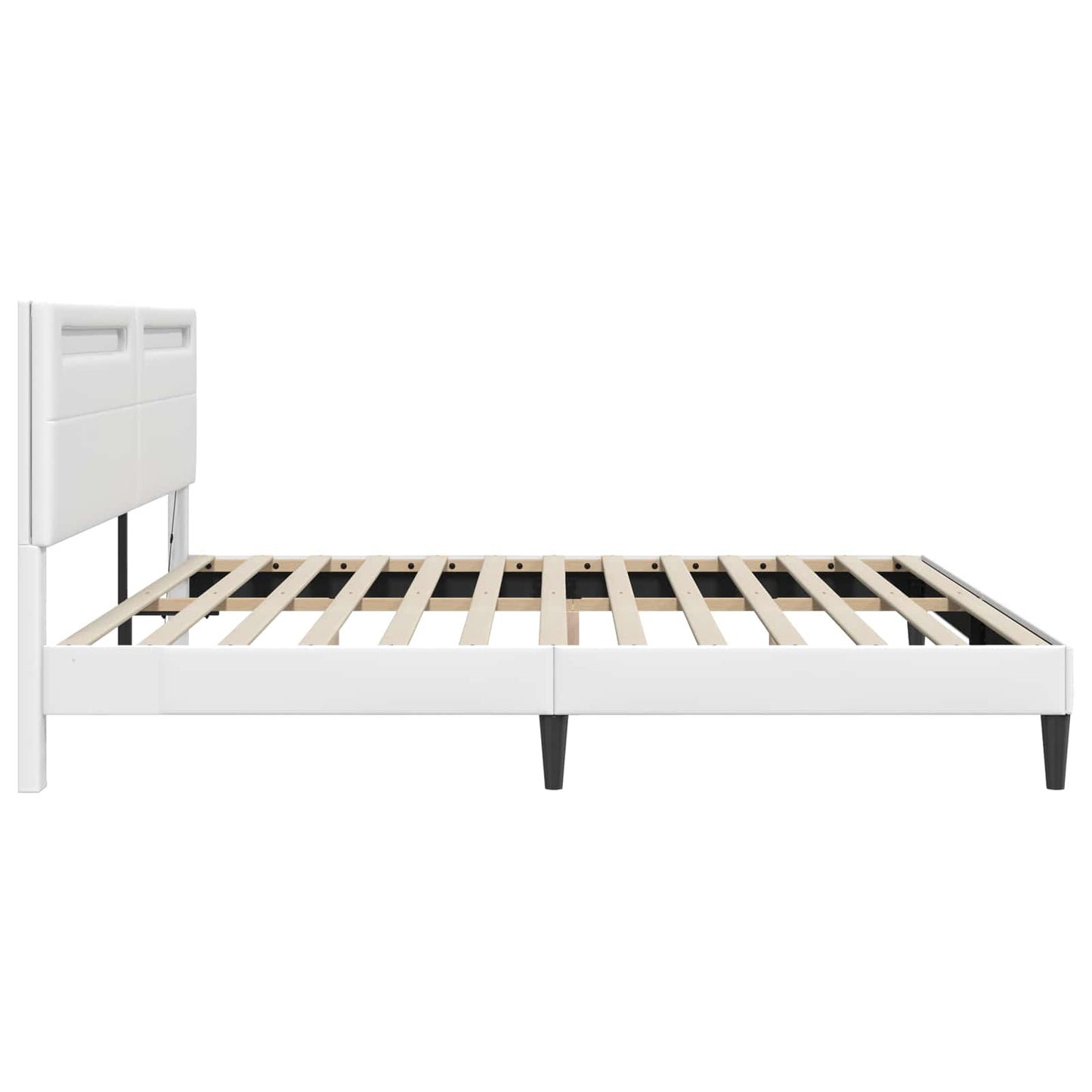 Sengestamme med LED-lysstrimler Hvit 180 x 200 cm Kunstlær
