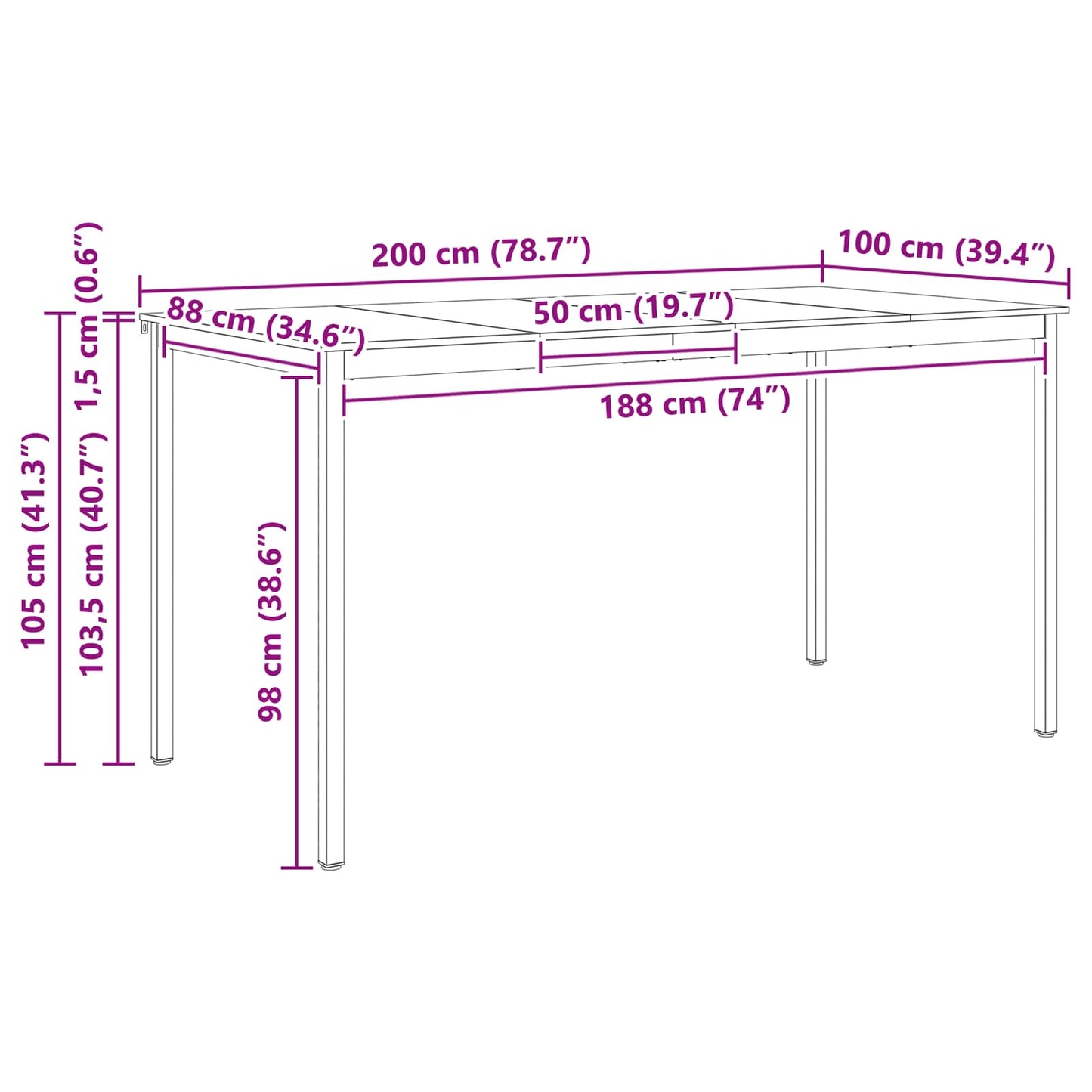 Barbord Naturlig 200 x 100 x 105 cm Massiv furu
