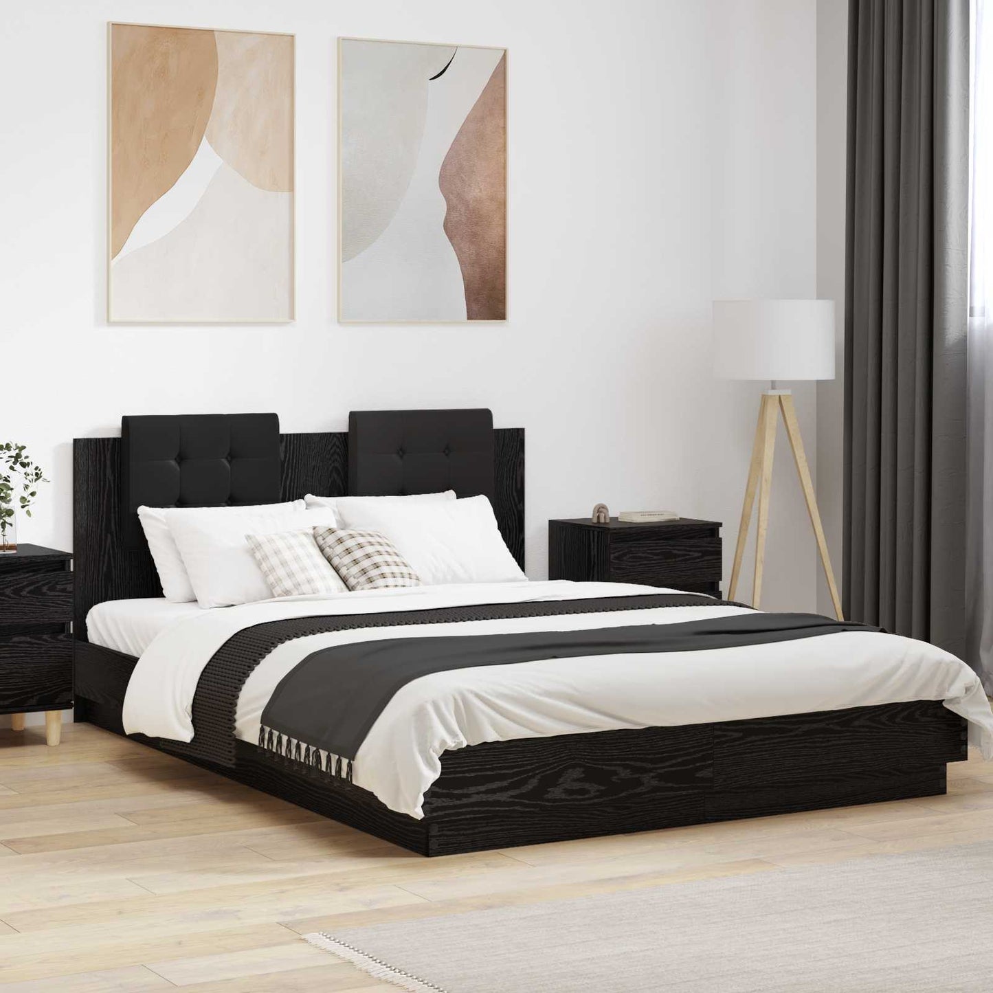Sengestamme med hodegatt Svart Eik 160 x 200 cm Konstruert tre