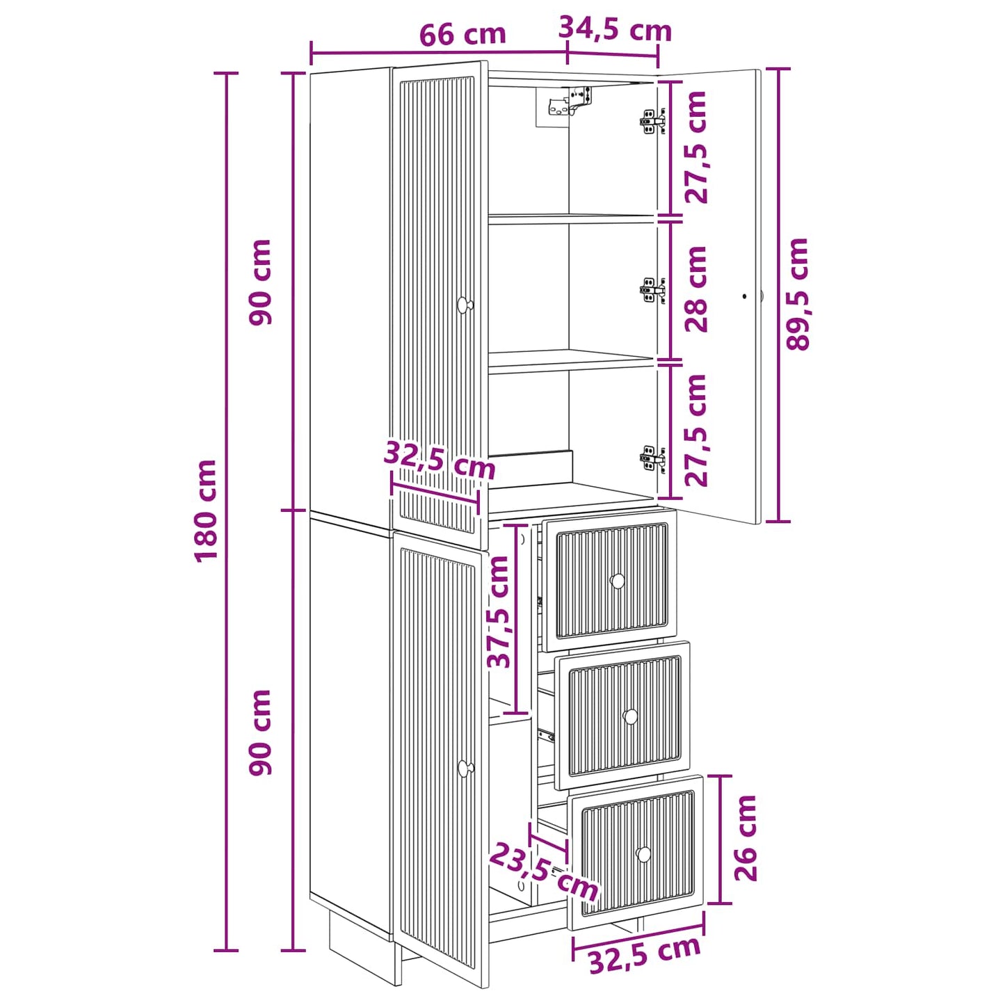 Skapsett 2 pcs 66 x 34,5 x 90 cm Konstruert tre