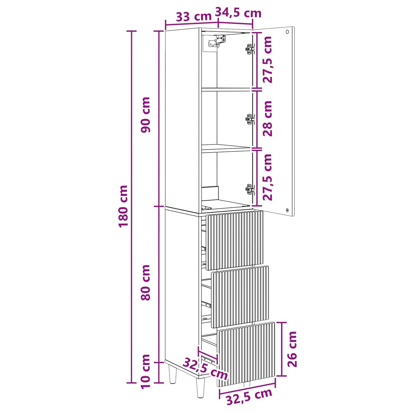 Skapsett 2 pcs 33 x 34,5 x 90 cm Konstruert tre