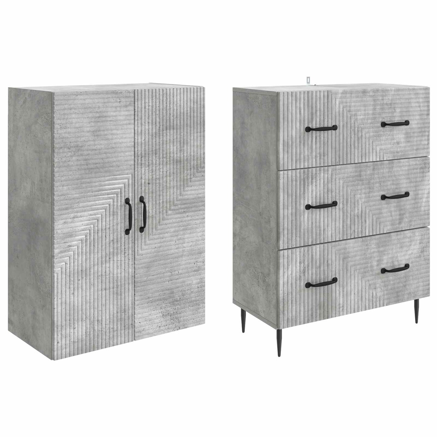 Skapsett 2 pcs Betonggrå 66 x 34,5 x 90 cm Konstruert tre