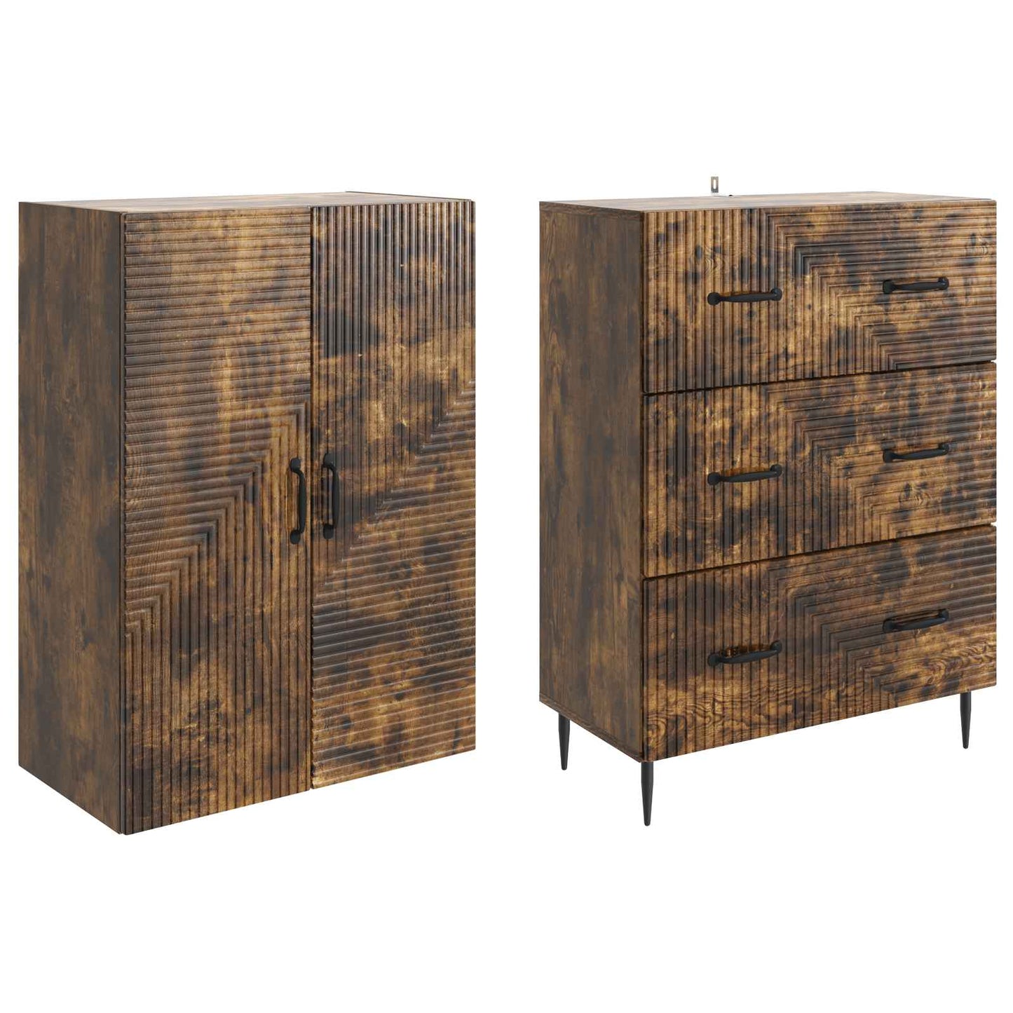 Skapsett 2 pcs Røkt Eik 66 x 34,5 x 90 cm Konstruert tre