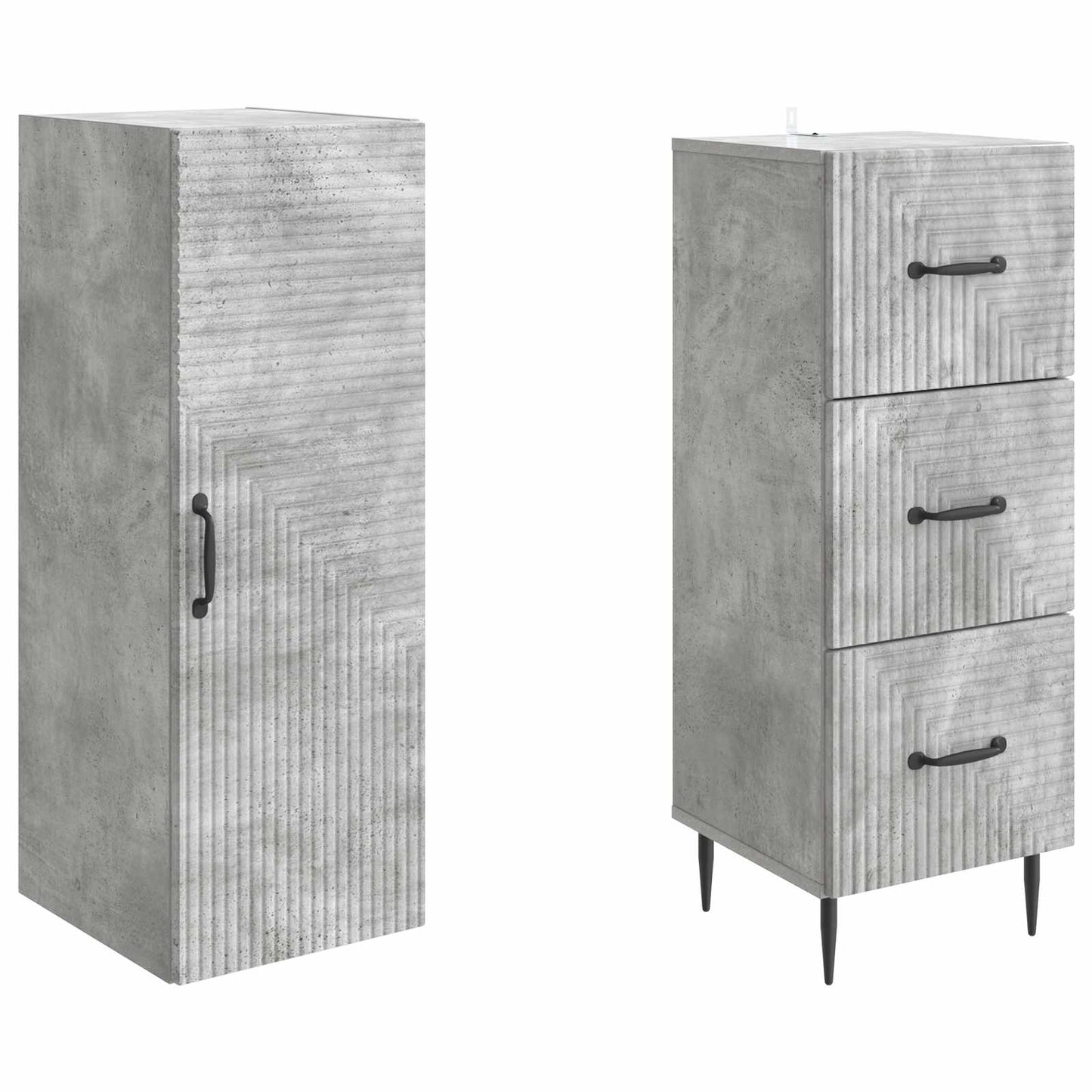 Skapsett 2 pcs Betonggrå 33 x 34,5 x 90 cm Konstruert tre