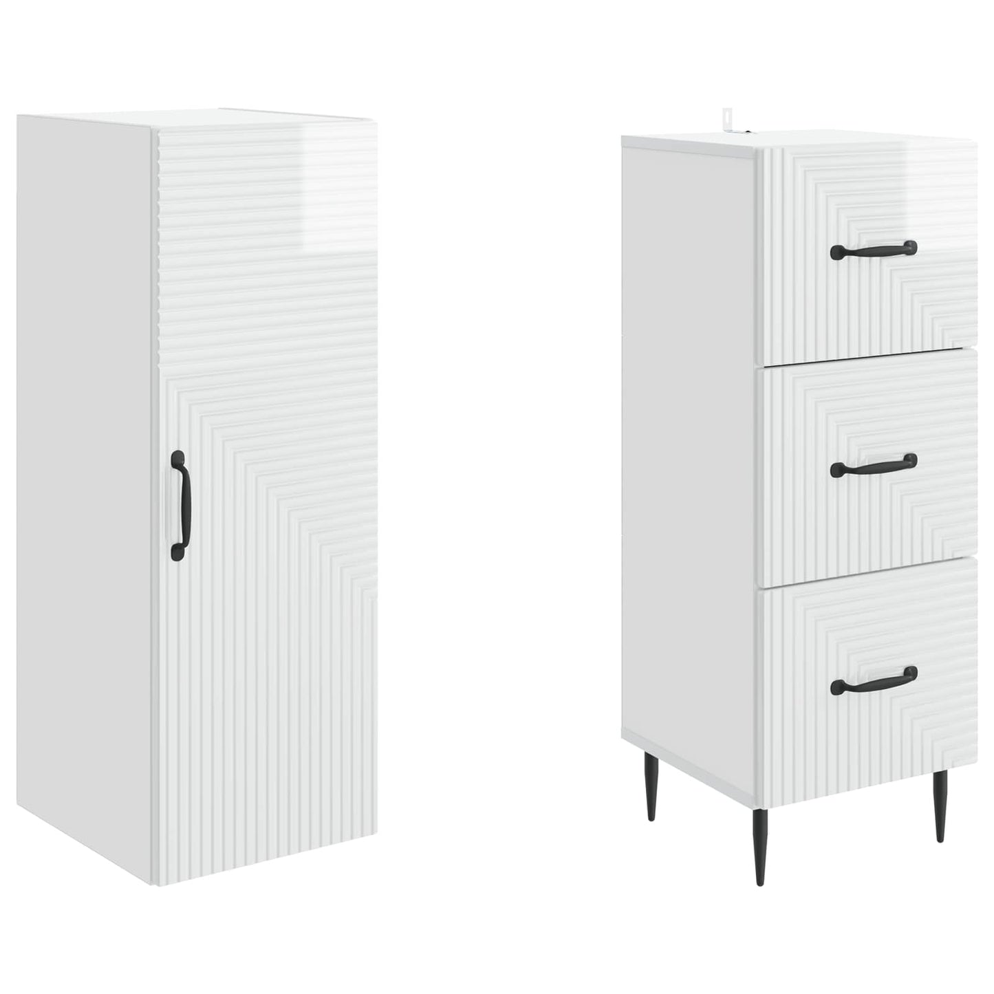 Skapsett 2 pcs Høgglans hvit 33 x 34,5 x 90 cm Konstruert tre