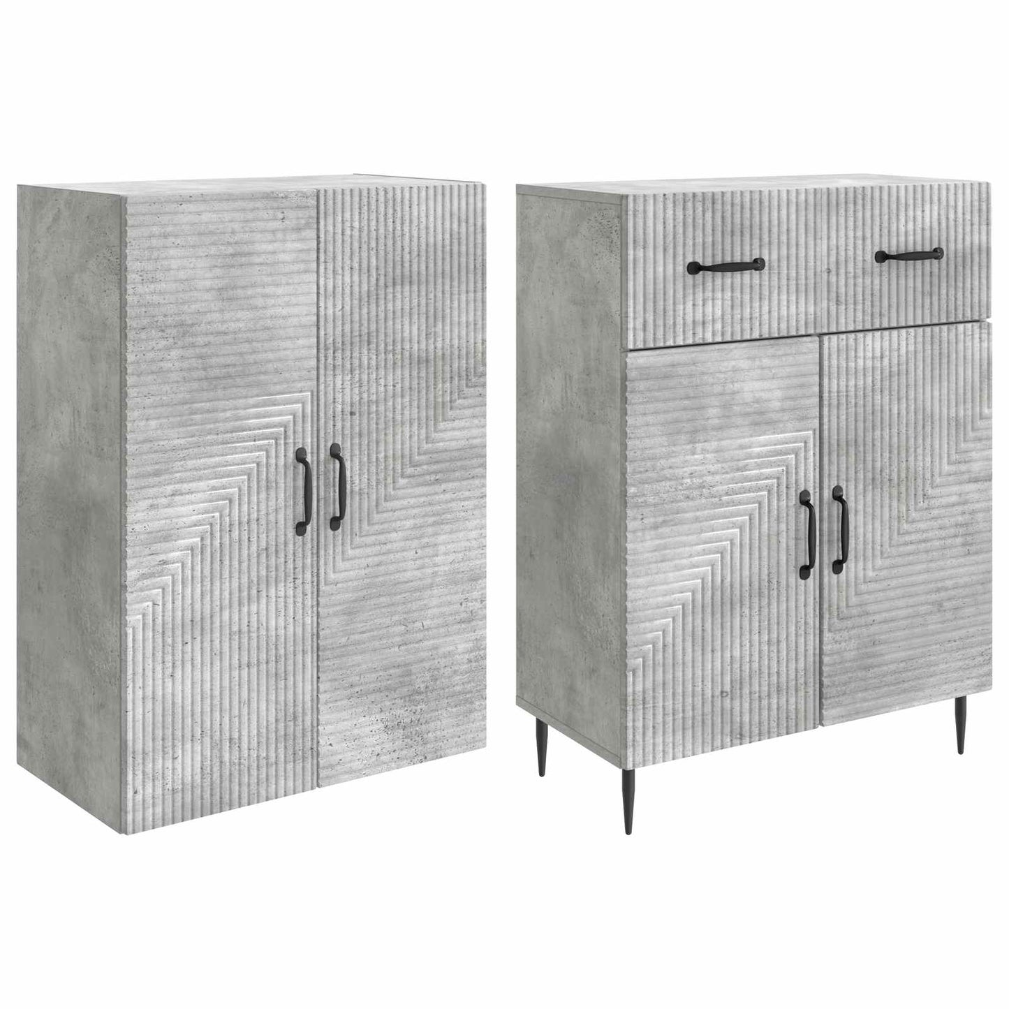 Skapsett 2 pcs Betonggrå 66 x 34,5 x 89,5 cm Konstruert tre