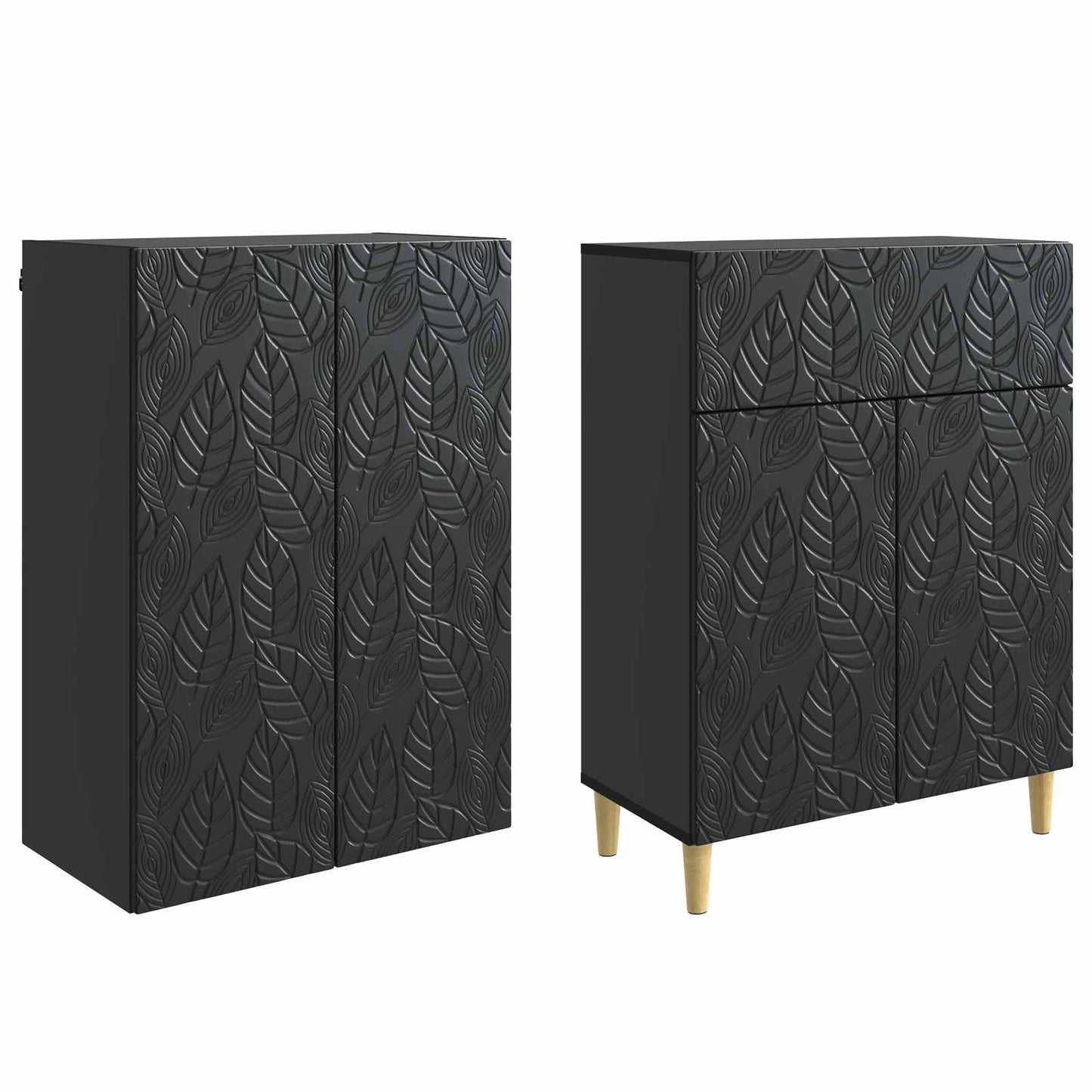 Skapsett 2 pcs Svart Konstruert tre
