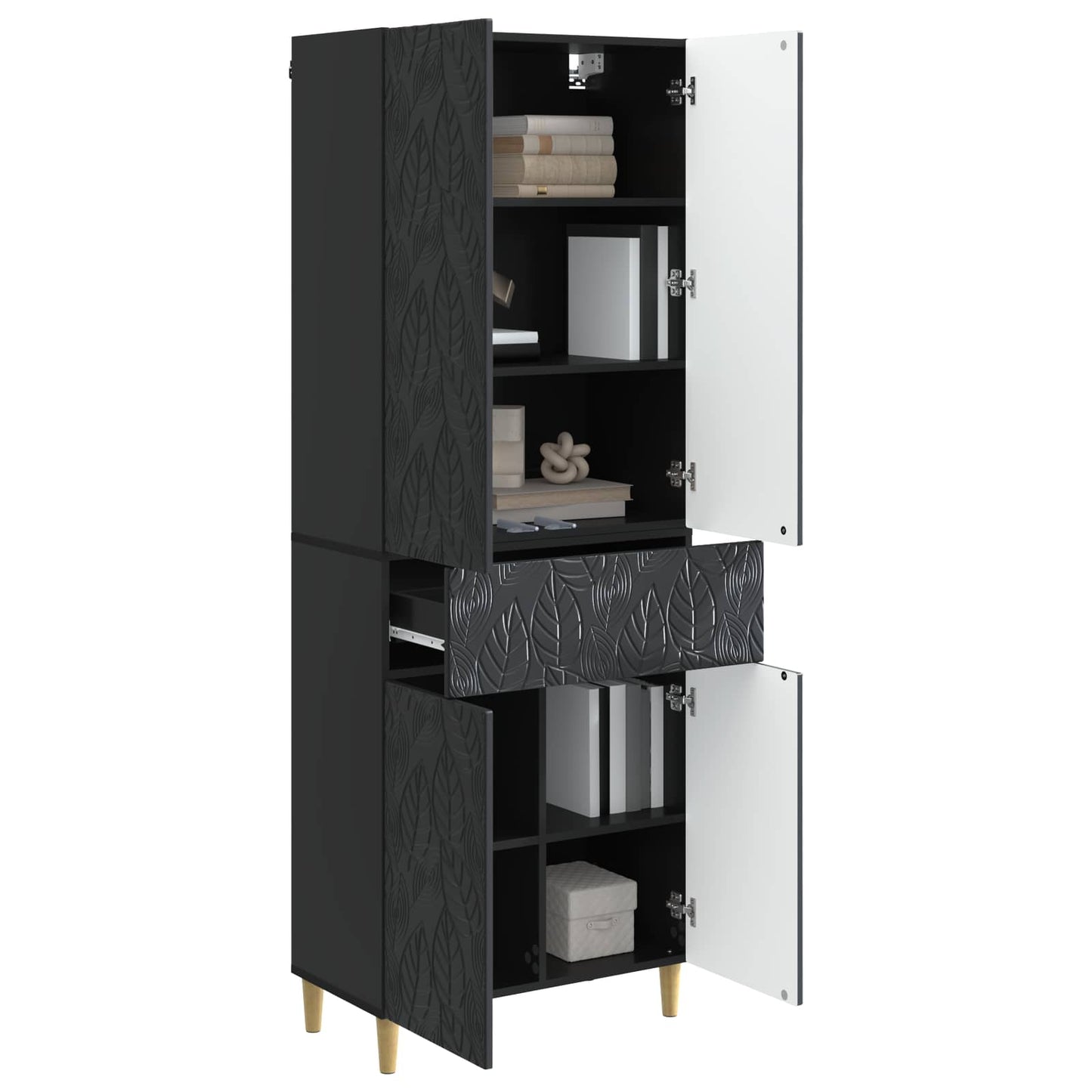 Skapsett 2 pcs Svart Konstruert tre