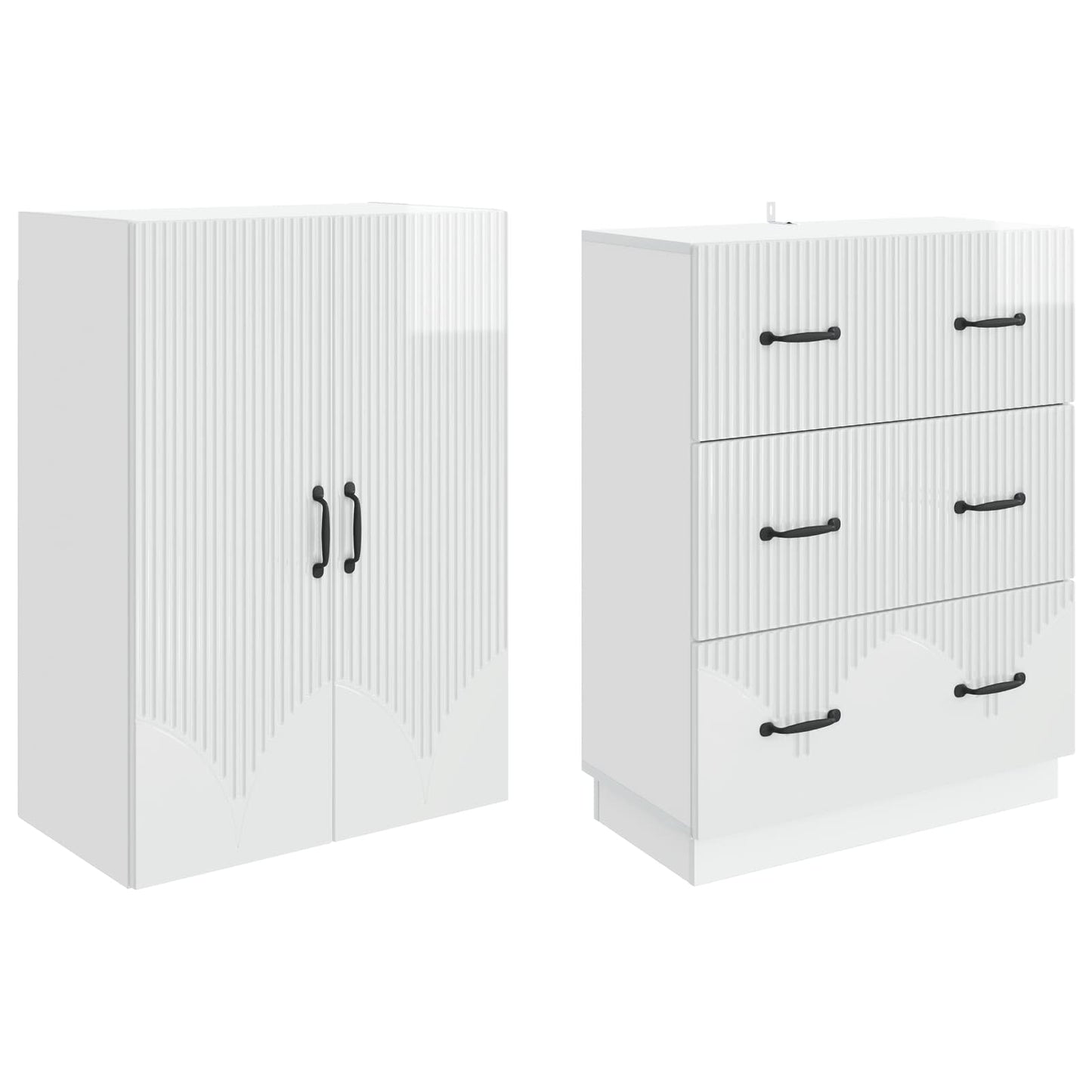 Skapsett 2 pcs Høgglans hvit 66 x 34,5 x 87 cm Konstruert tre