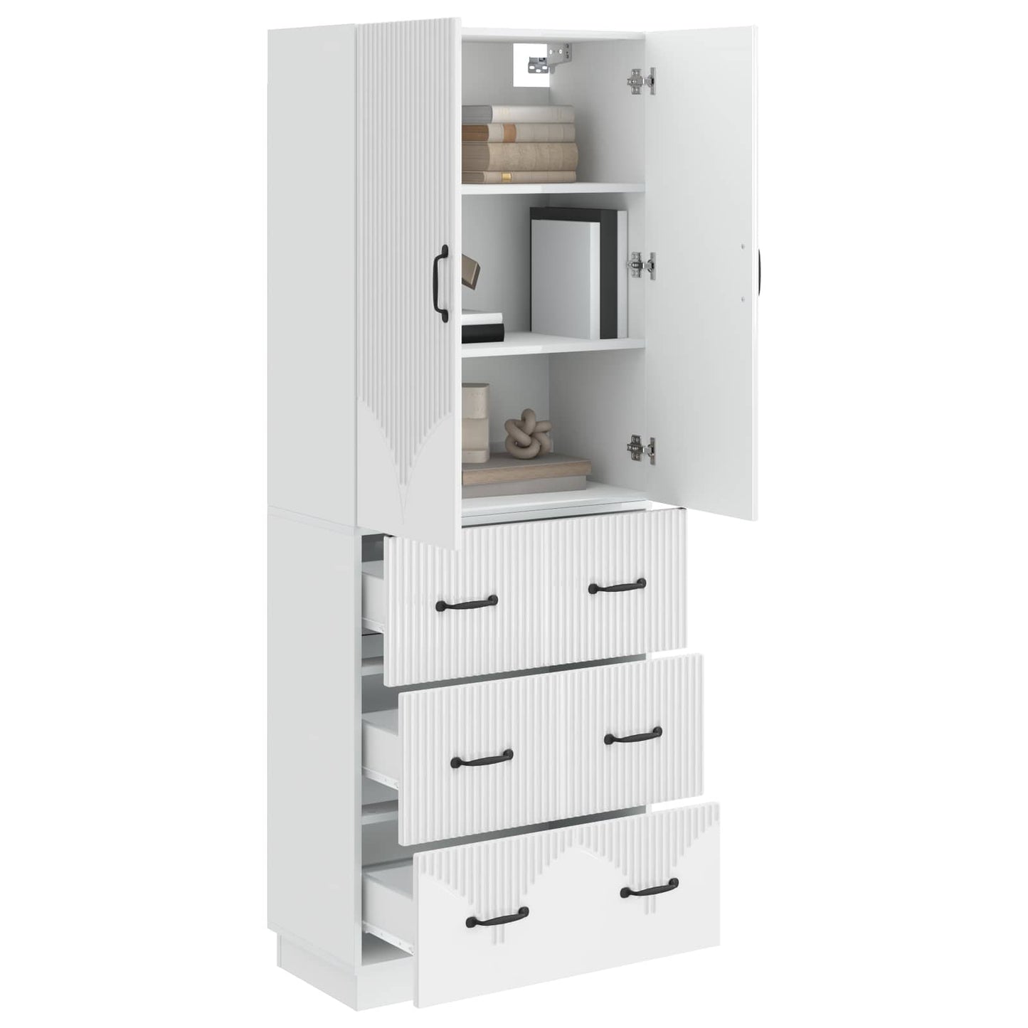 Skapsett 2 pcs Høgglans hvit 66 x 34,5 x 87 cm Konstruert tre