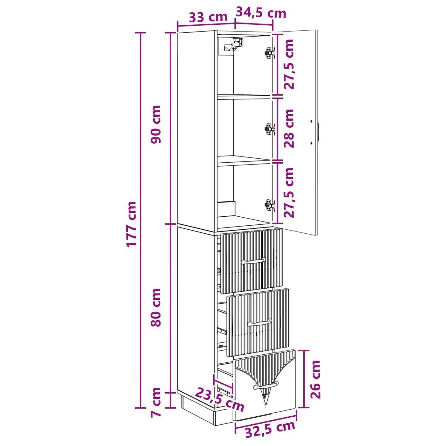 Skapsett 2 pcs Betonggrå 33 x 34,5 x 87 cm Konstruert tre
