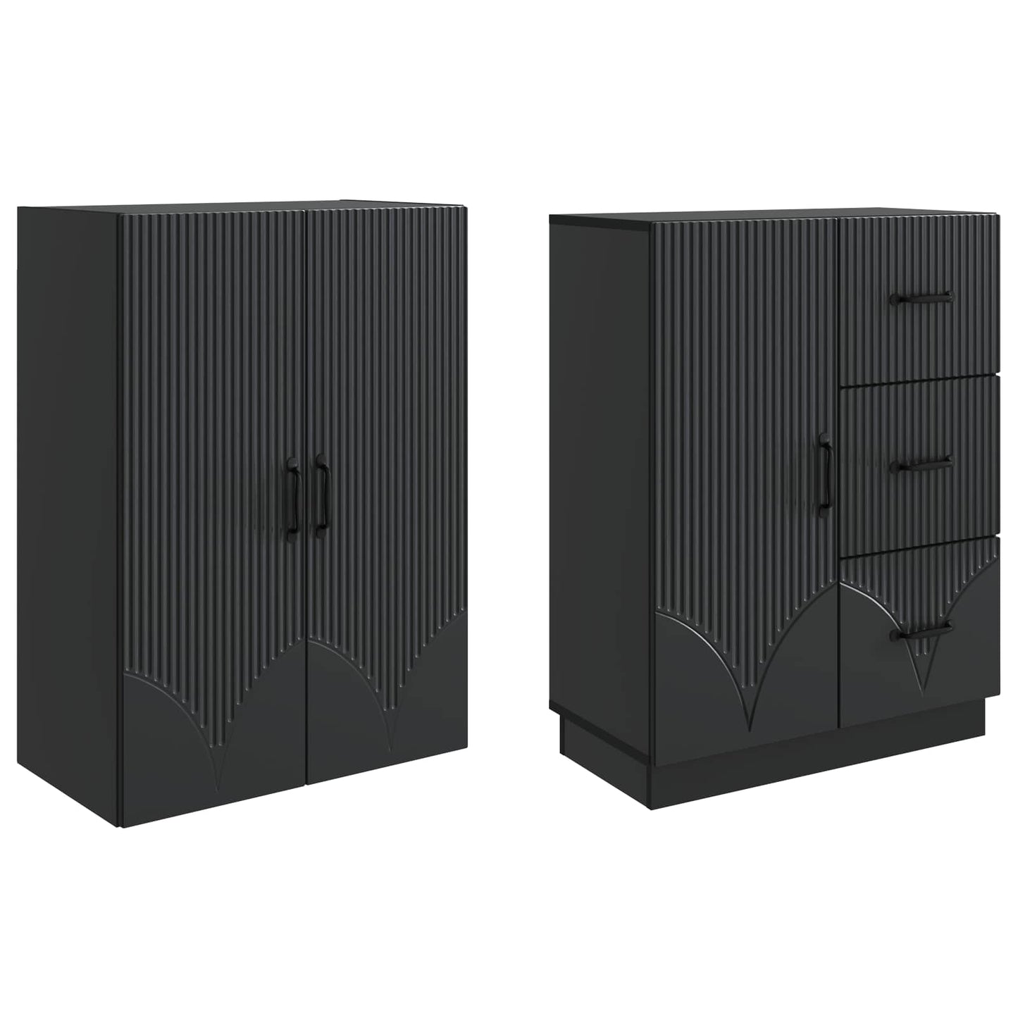 Skapsett 2 pcs Svart Konstruert tre