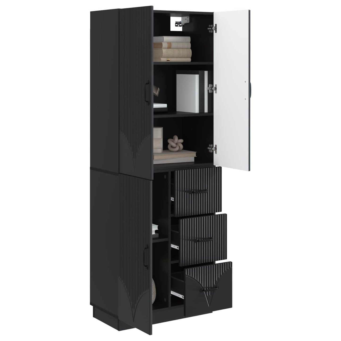 Skapsett 2 pcs Svart Konstruert tre