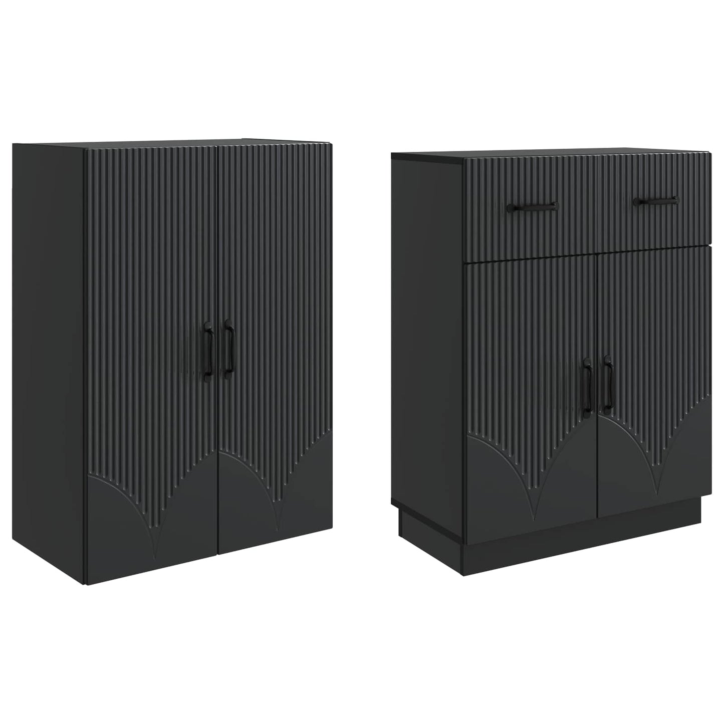 Skapsett 2 pcs Svart Konstruert tre