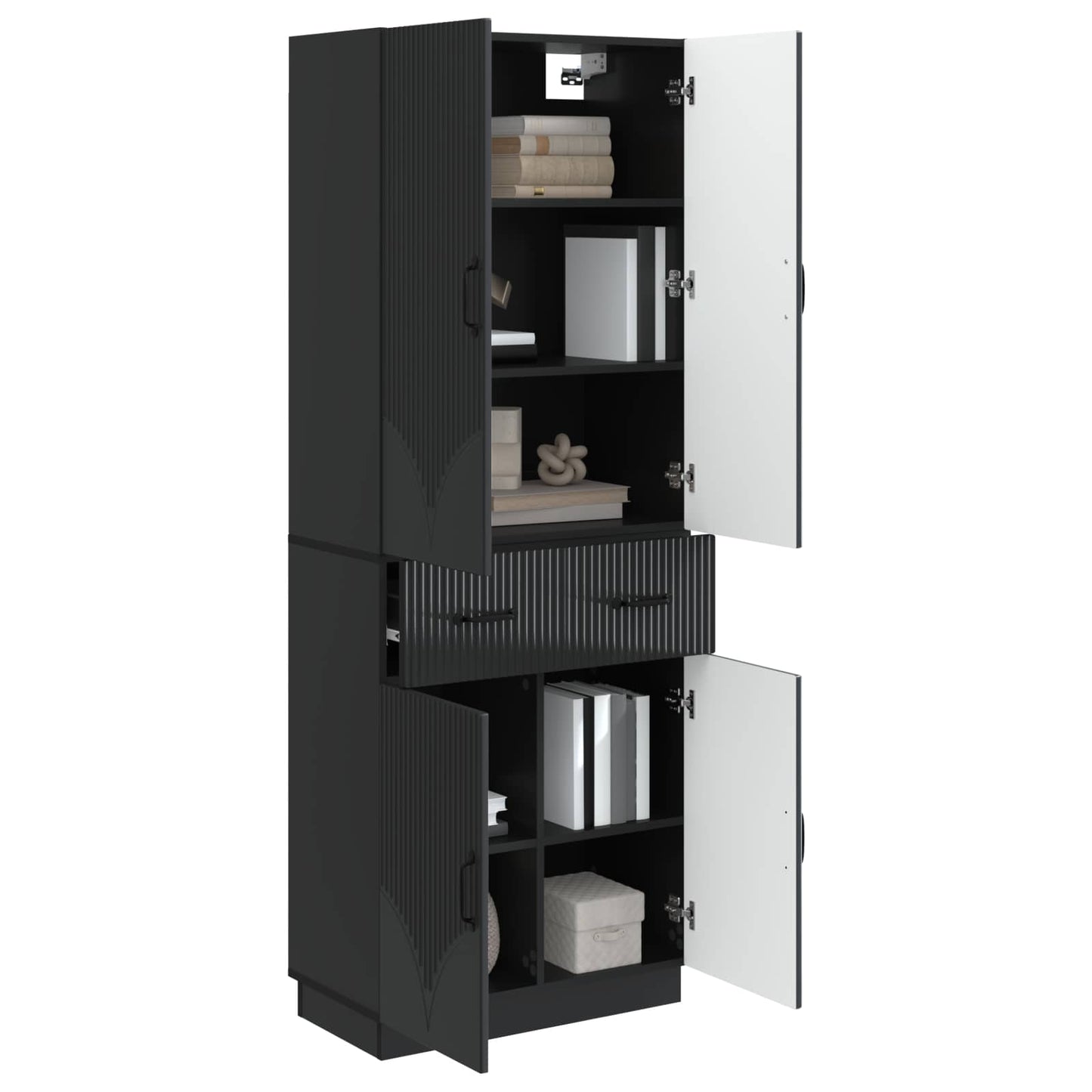 Skapsett 2 pcs Svart Konstruert tre