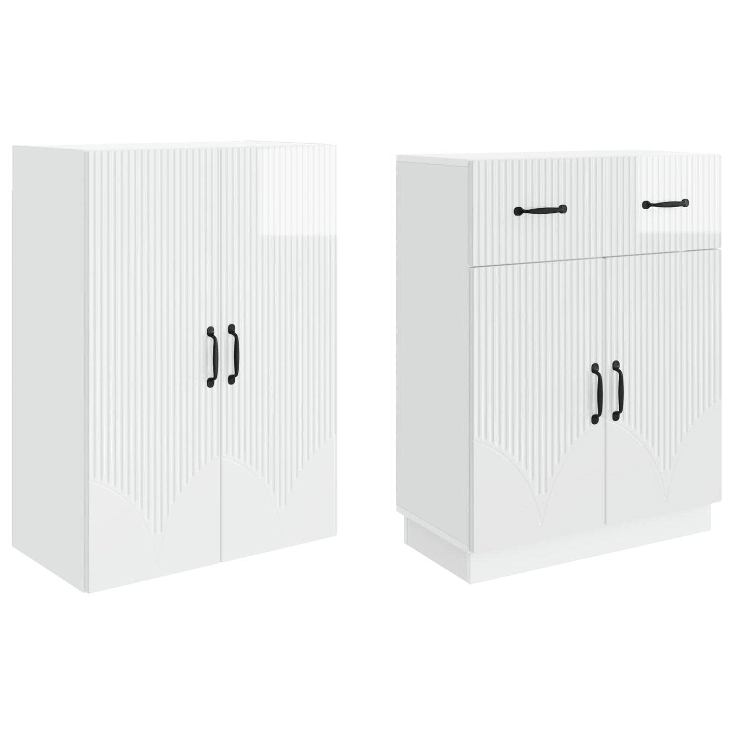 Skapsett 2 pcs Høgglans hvit Konstruert tre