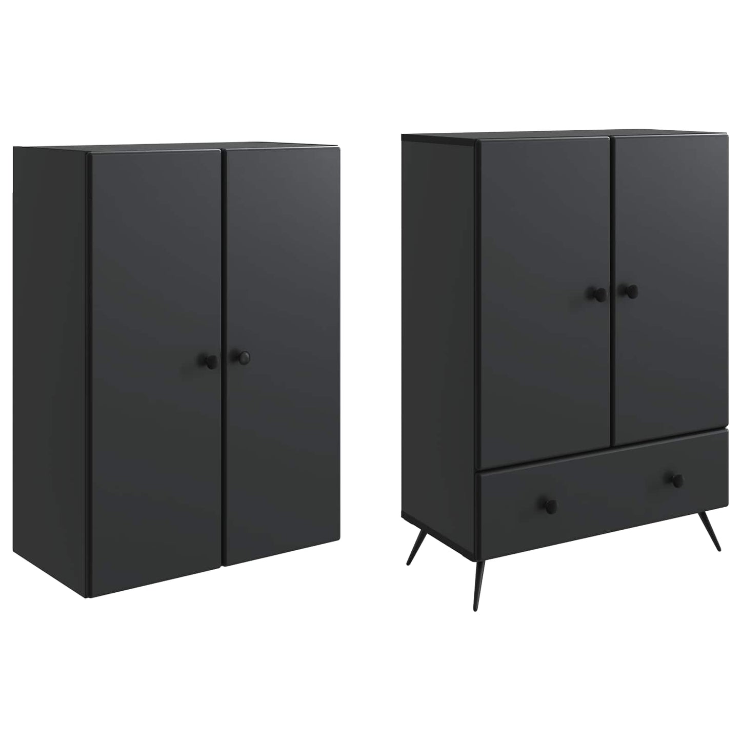 Skapsett 2 pcs Svart Konstruert tre