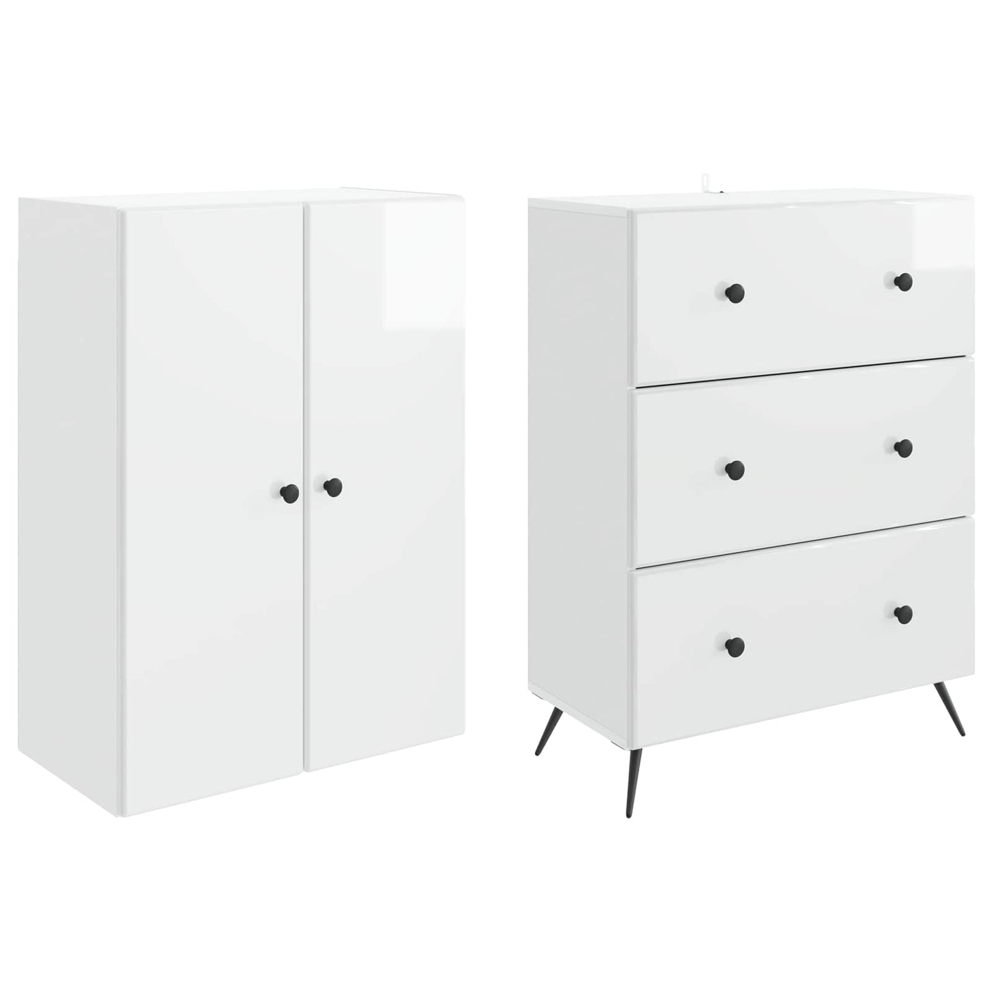 Skapsett 2 pcs Høgglans hvit 66 x 34,5 x 90 cm Konstruert tre