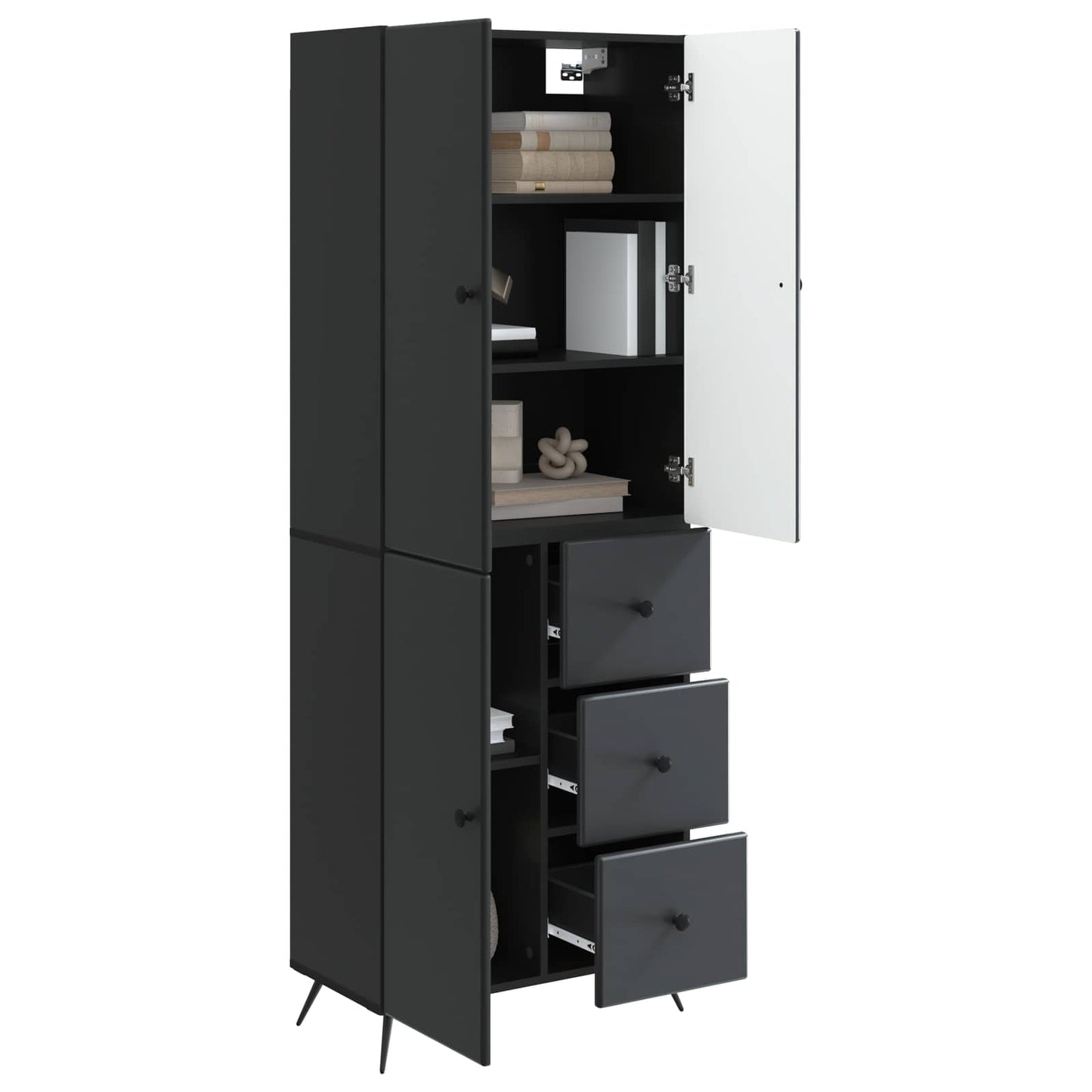 Skapsett 2 pcs Svart Konstruert tre