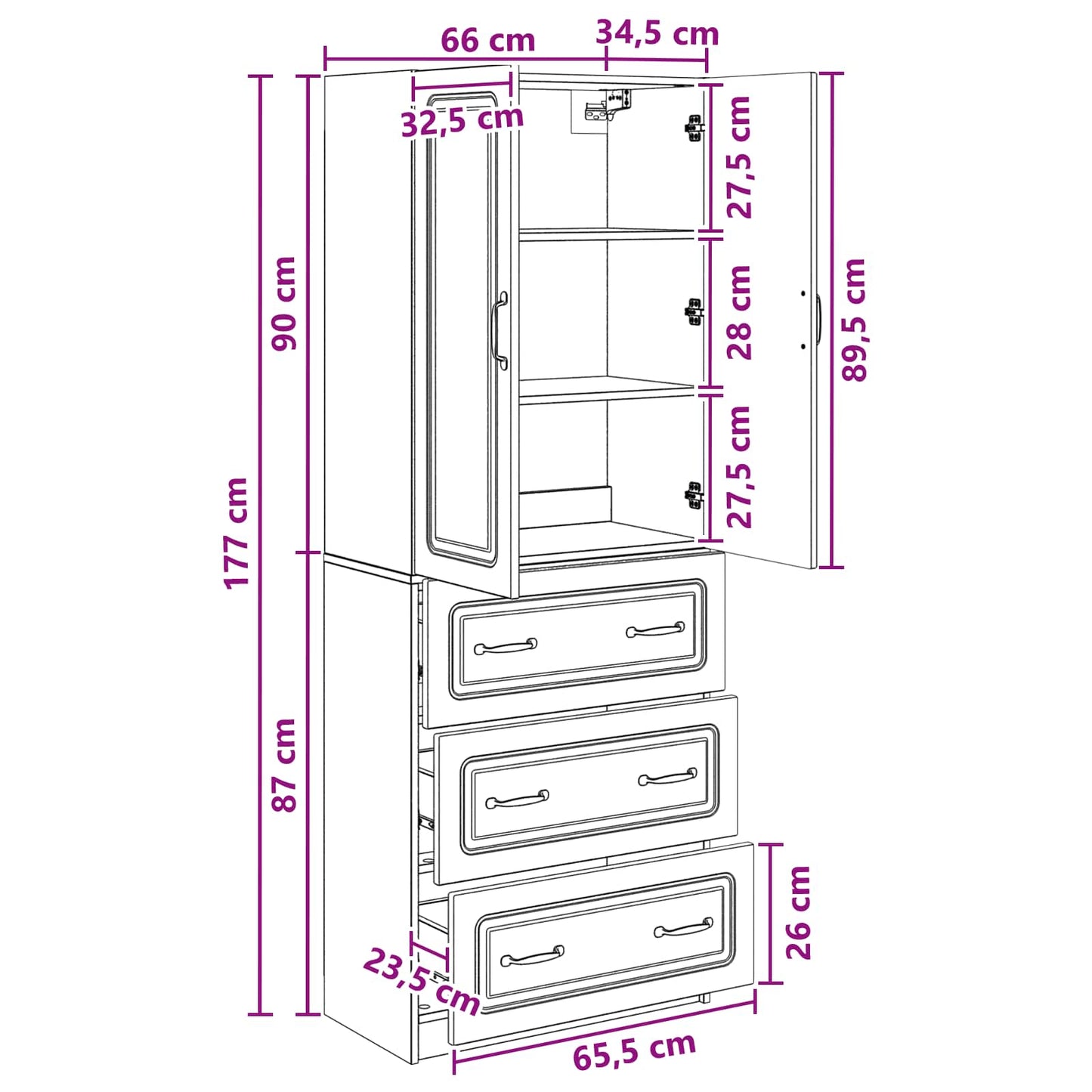 Skapsett 2 pcs Svart 66 x 34,5 x 87 cm Konstruert tre