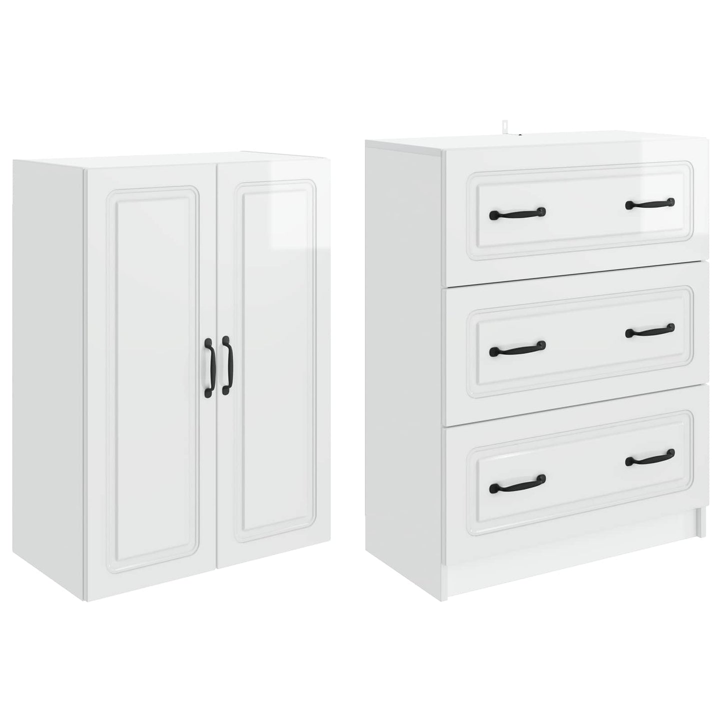 Skapsett 2 pcs Høgglans hvit 66 x 34,5 x 87 cm Konstruert tre