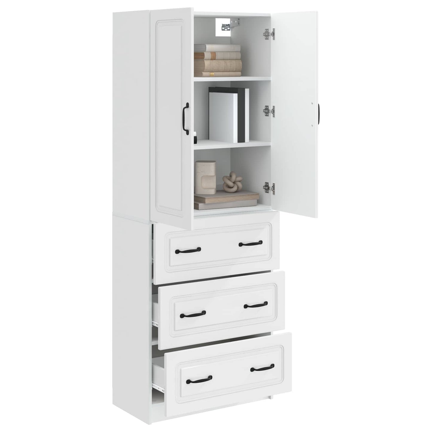 Skapsett 2 pcs Høgglans hvit 66 x 34,5 x 87 cm Konstruert tre
