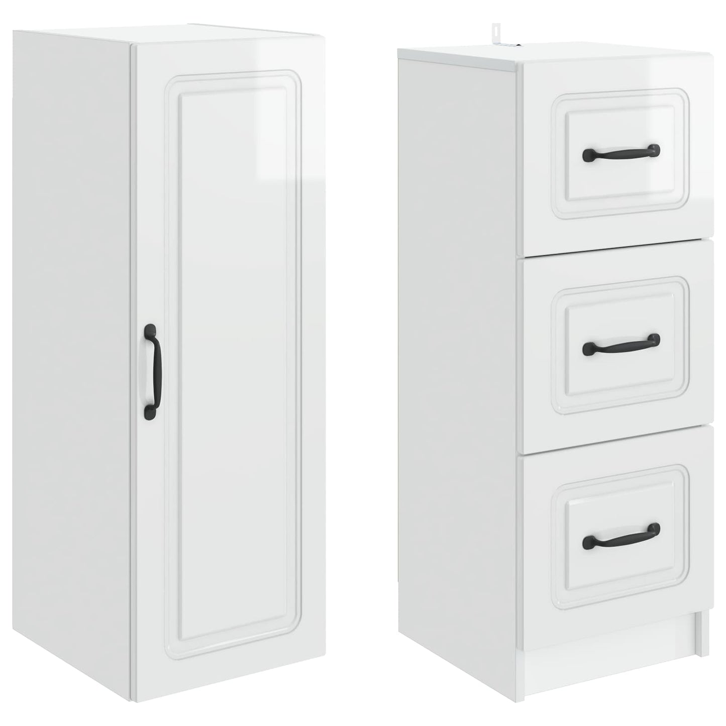 Skapsett 2 pcs Høgglans hvit 33 x 34,5 x 87 cm Konstruert tre