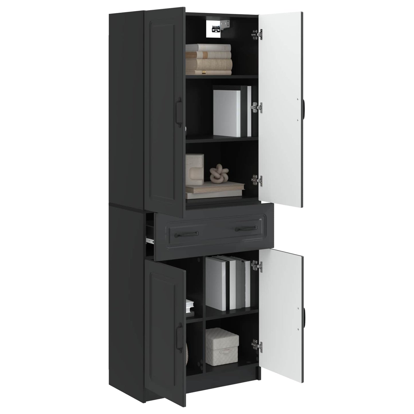 Skapsett 2 pcs Svart Konstruert tre