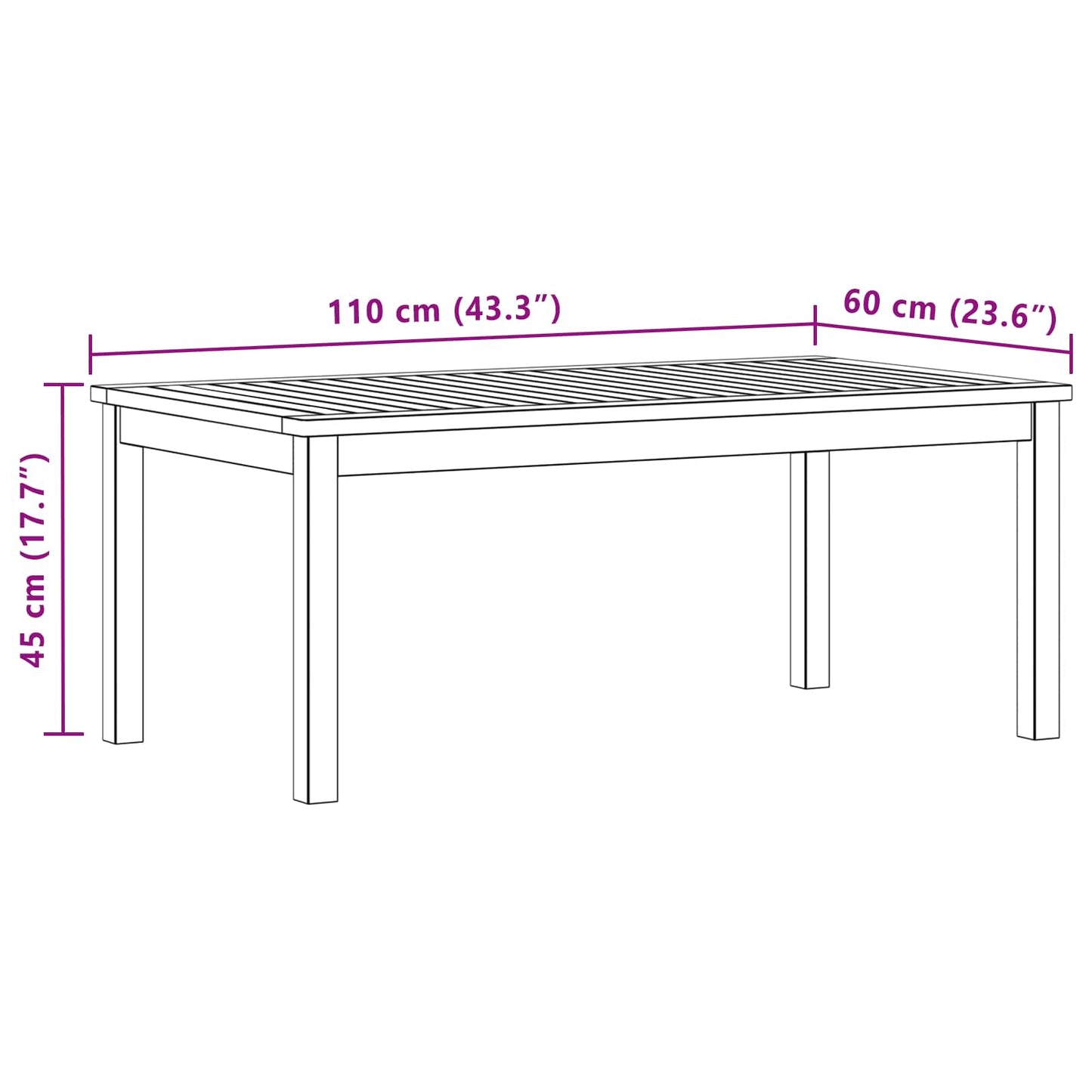 Kaffebord Lett akasie 110 x 60 x 45 cm Solid akasietre vidaXL
