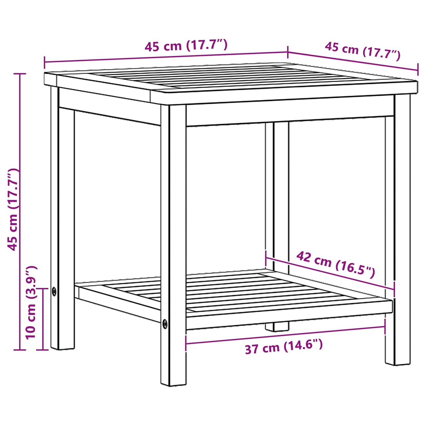 Sidetabell Olje naturlig 45 x 45 x 45 cm Solid akasietre vidaXL