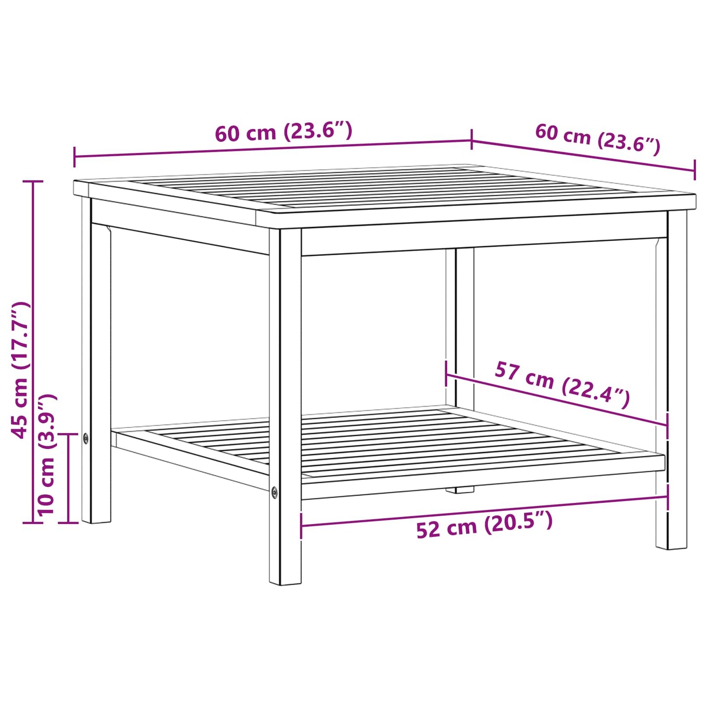 Sidetabell Olje naturlig 60 x 60 x 45 cm Solid akasietre vidaXL