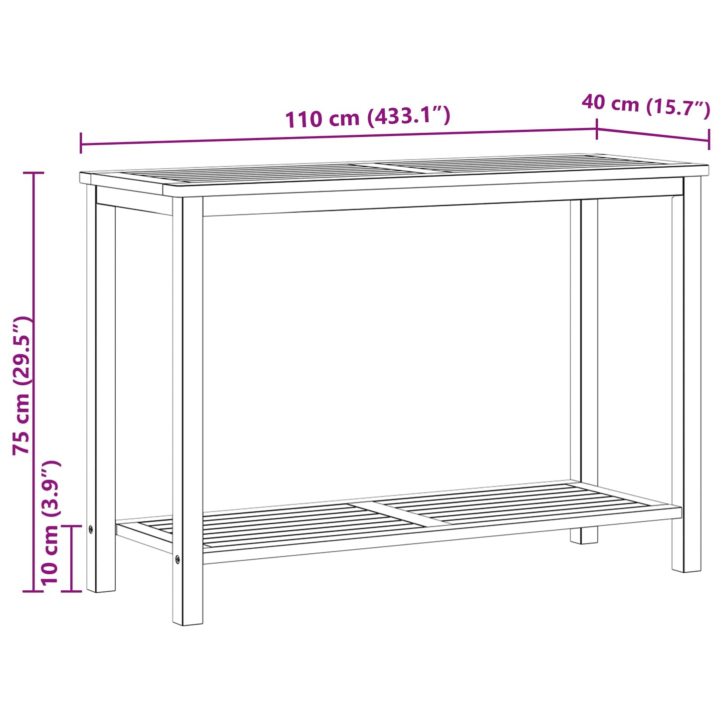 Hagekonsollbord Lett akasie 110 x 40 x 75 cm Solid akasietre