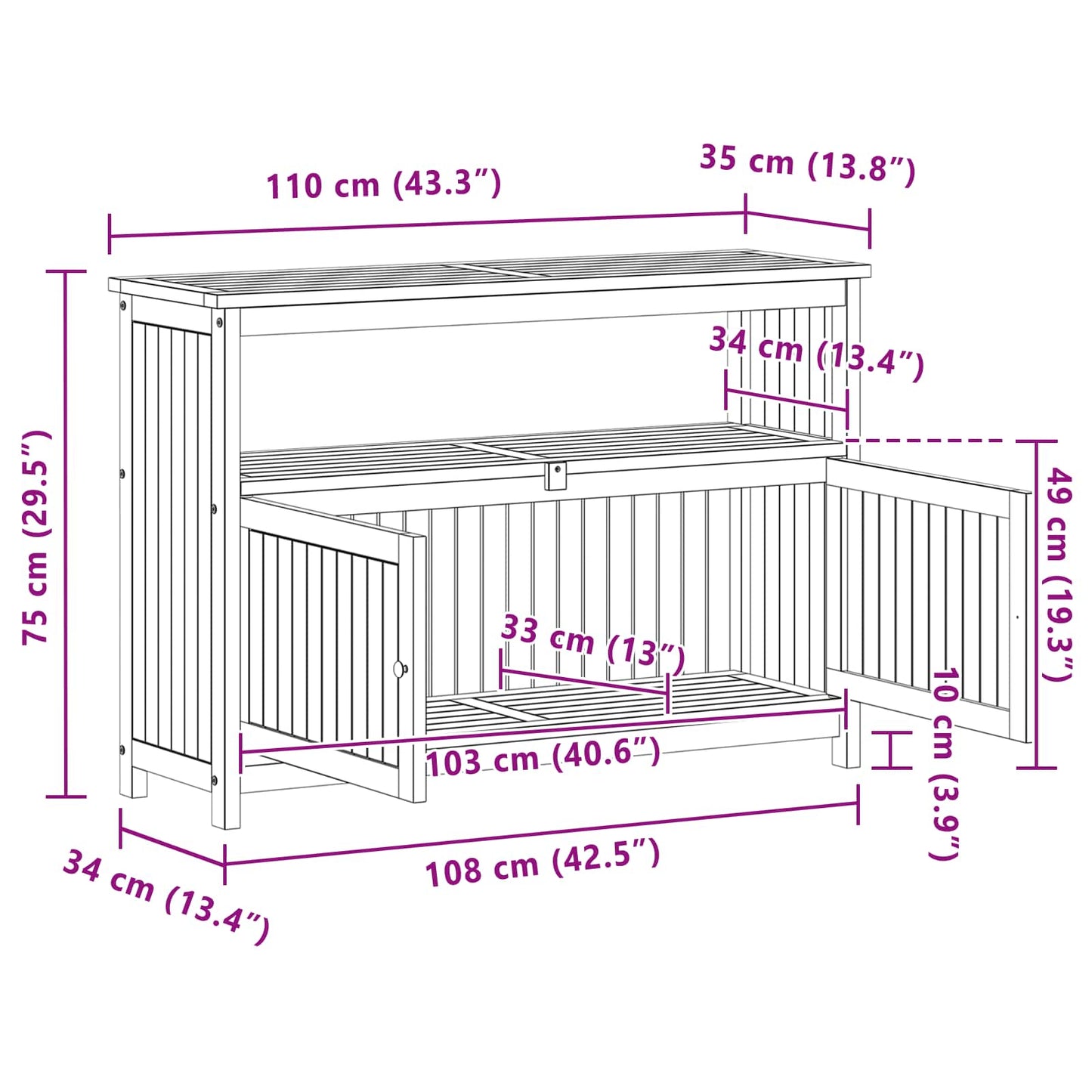 Hagekonsollbord Lett akasie 110 x 35 x 75 cm Solid akasietre vidaXL