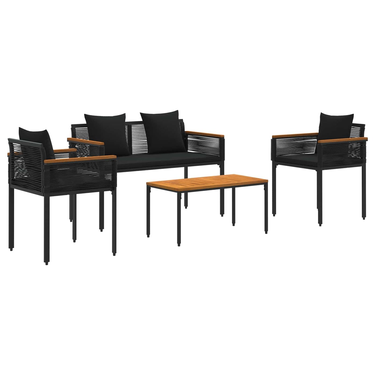 Utemøbelsett med pute 4 pcs Svart polyrotting