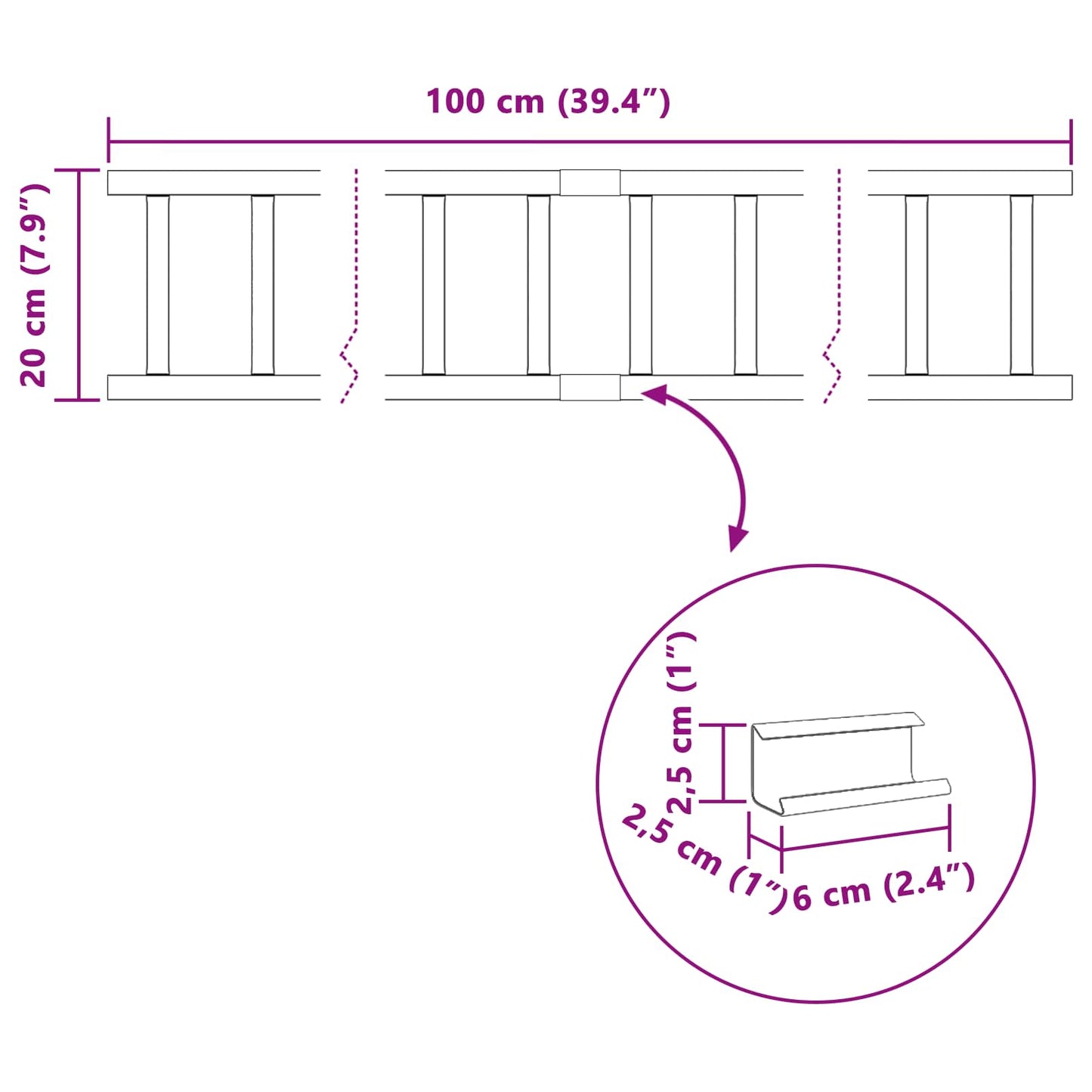Tak snøfanger Antrasitt 100 x 2,5 x 20 cm Stål