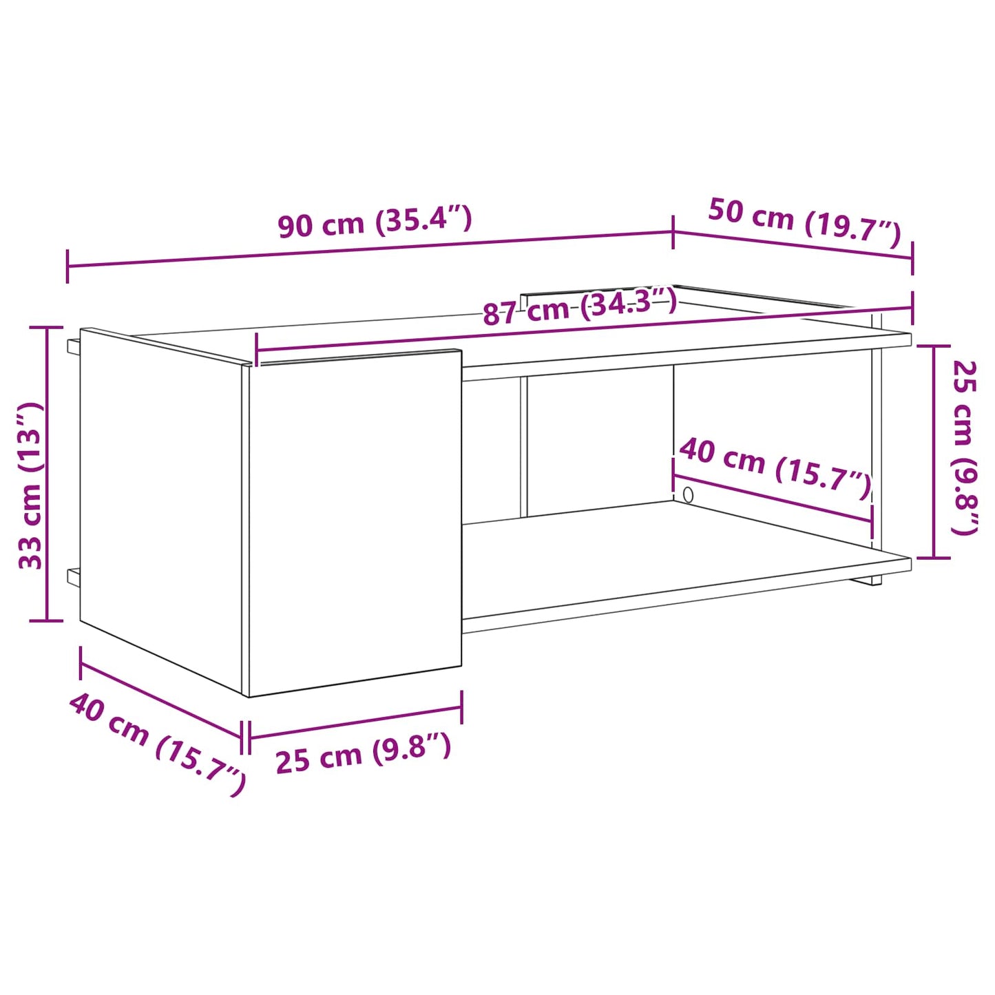 Kaffebord Betonggrå 90 x 50 x 33 cm Konstruert tre