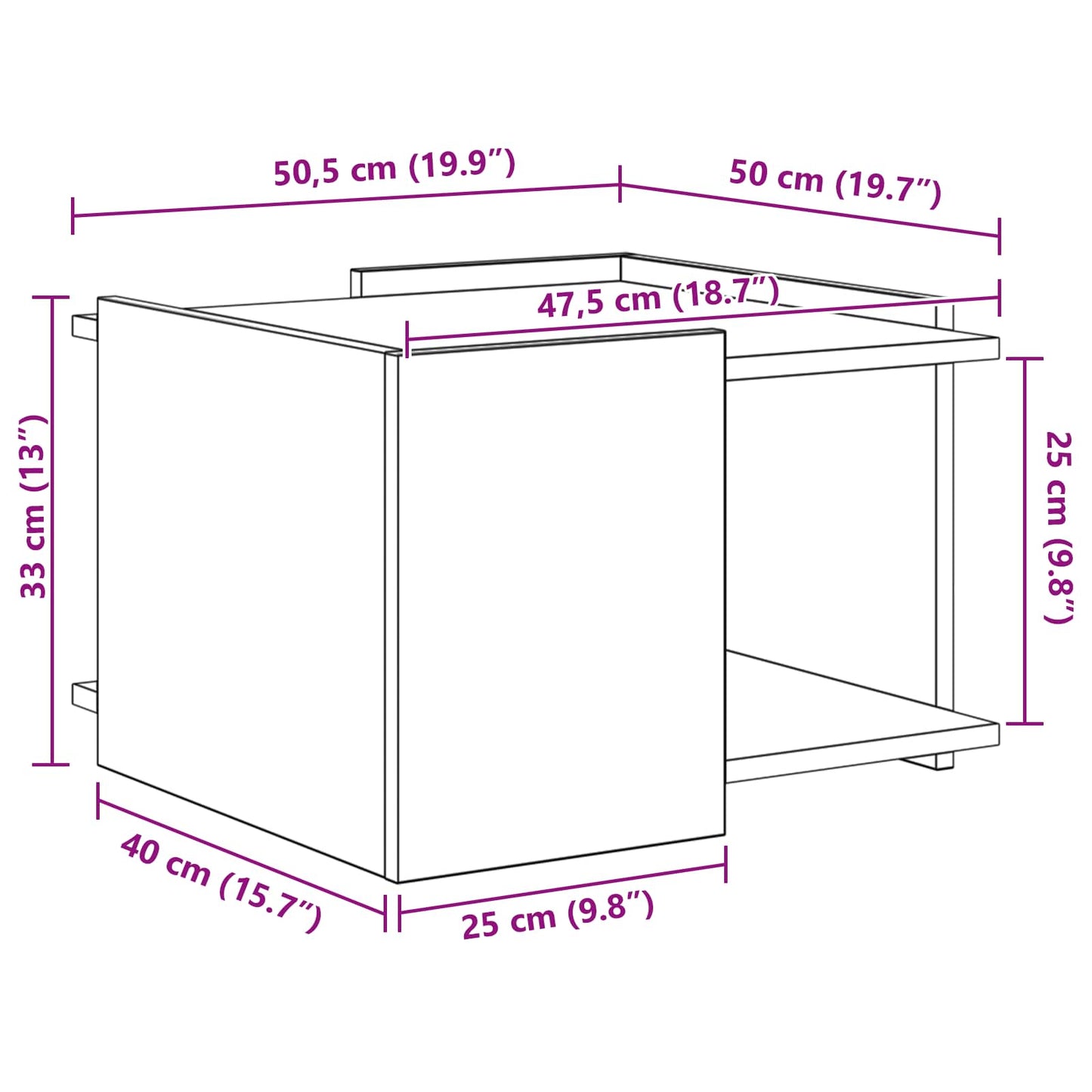 Kaffebord Svart eik 50,5 x 50 x 33 cm Konstruert tre