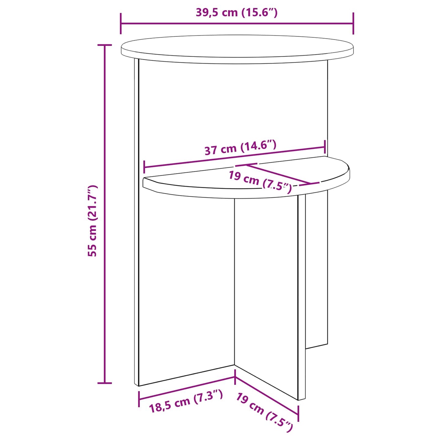 Sidetabell med lagring Svart eik Ø 39,5 x 55 cm Konstruert tre
