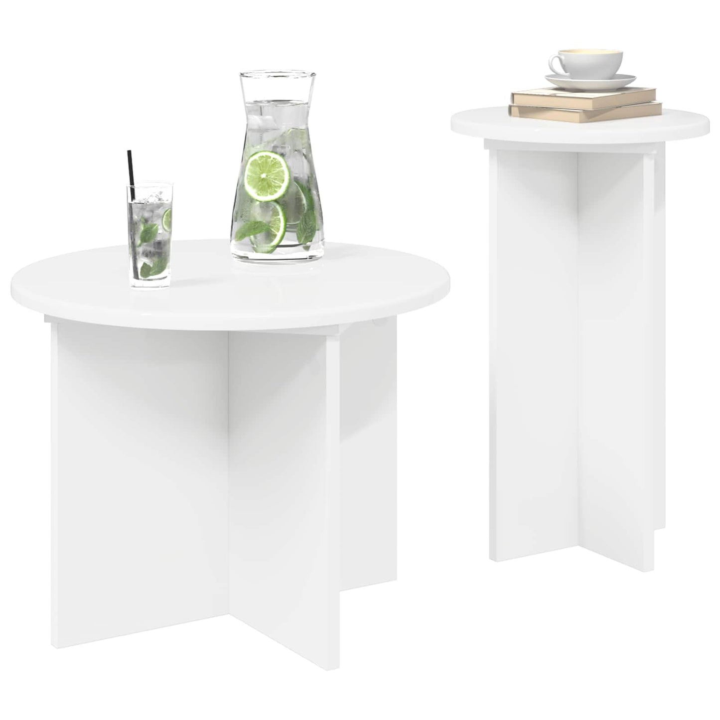 Sidebordssett med lagring 2 pcs Hvit Konstruert tre