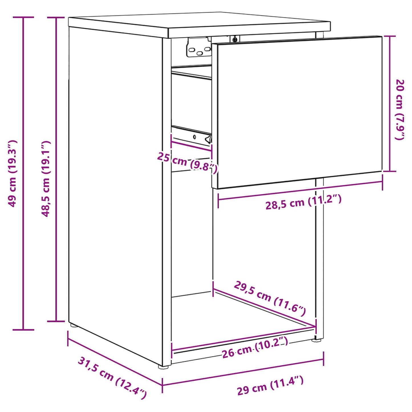 Sengeskap Artisan eik 29 x 31,5 x 49 cm Konstruert tre