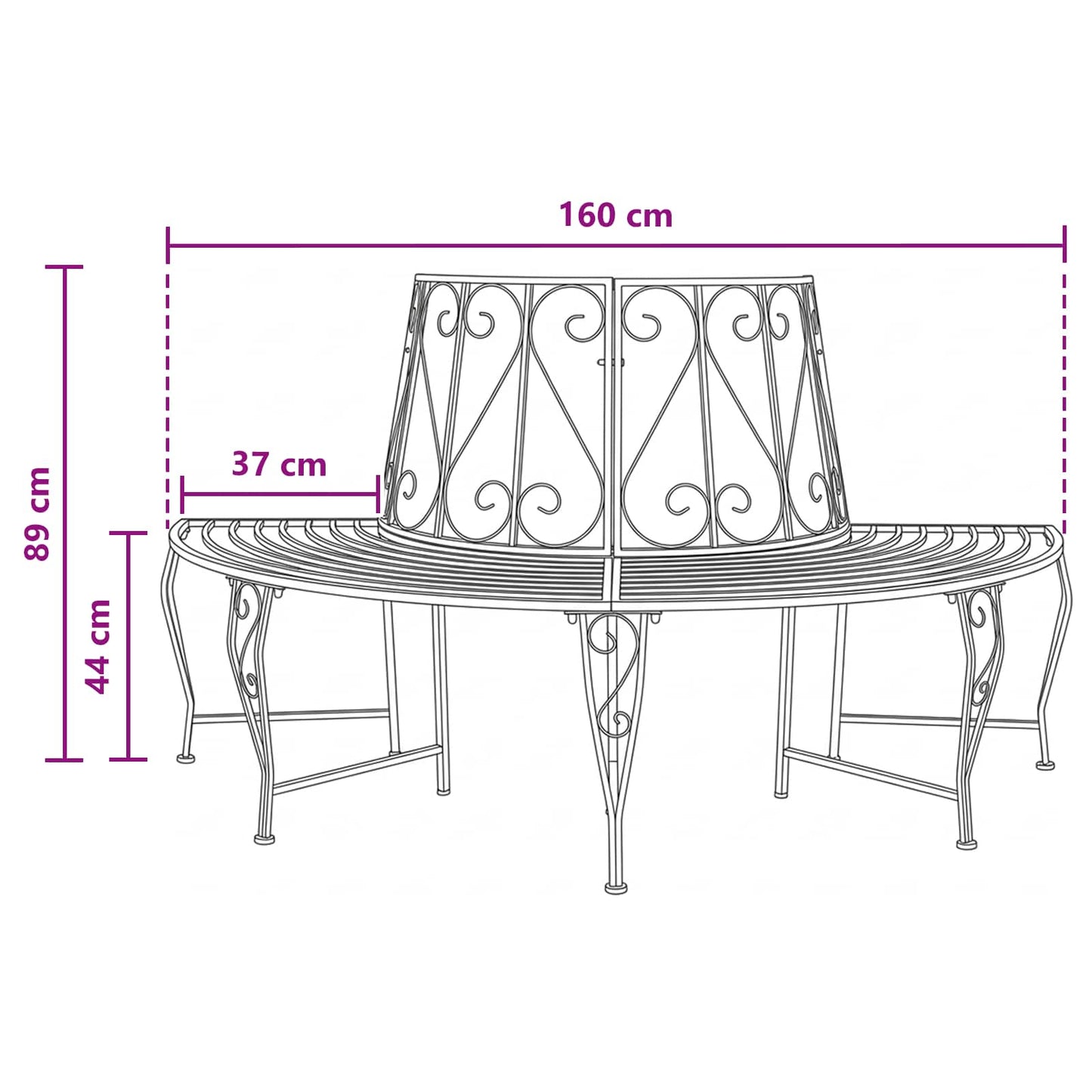 Trebens 4-Antall seter 160 x 80 x 89 cm Stål Svart halvrund