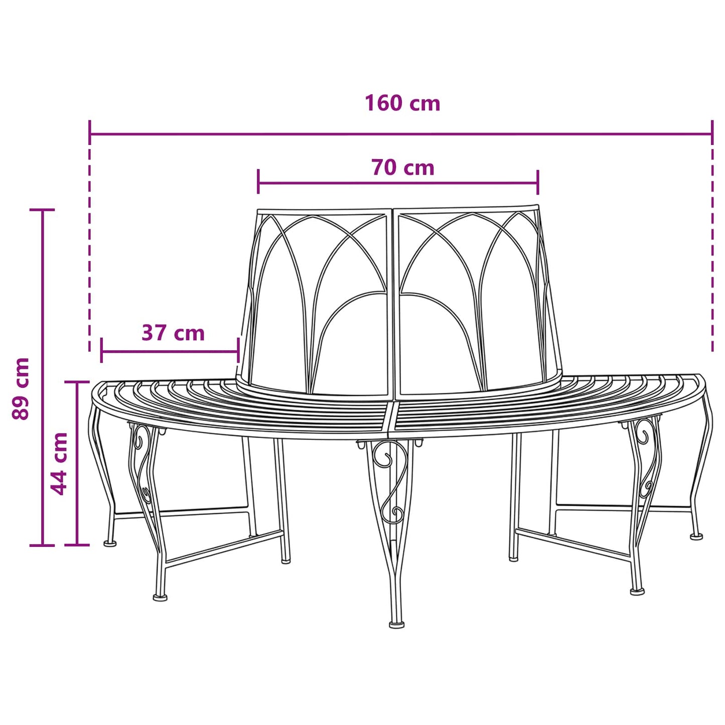 Trebens 4-Antall seter 160 x 80 x 89 cm Stål Svart halvrund