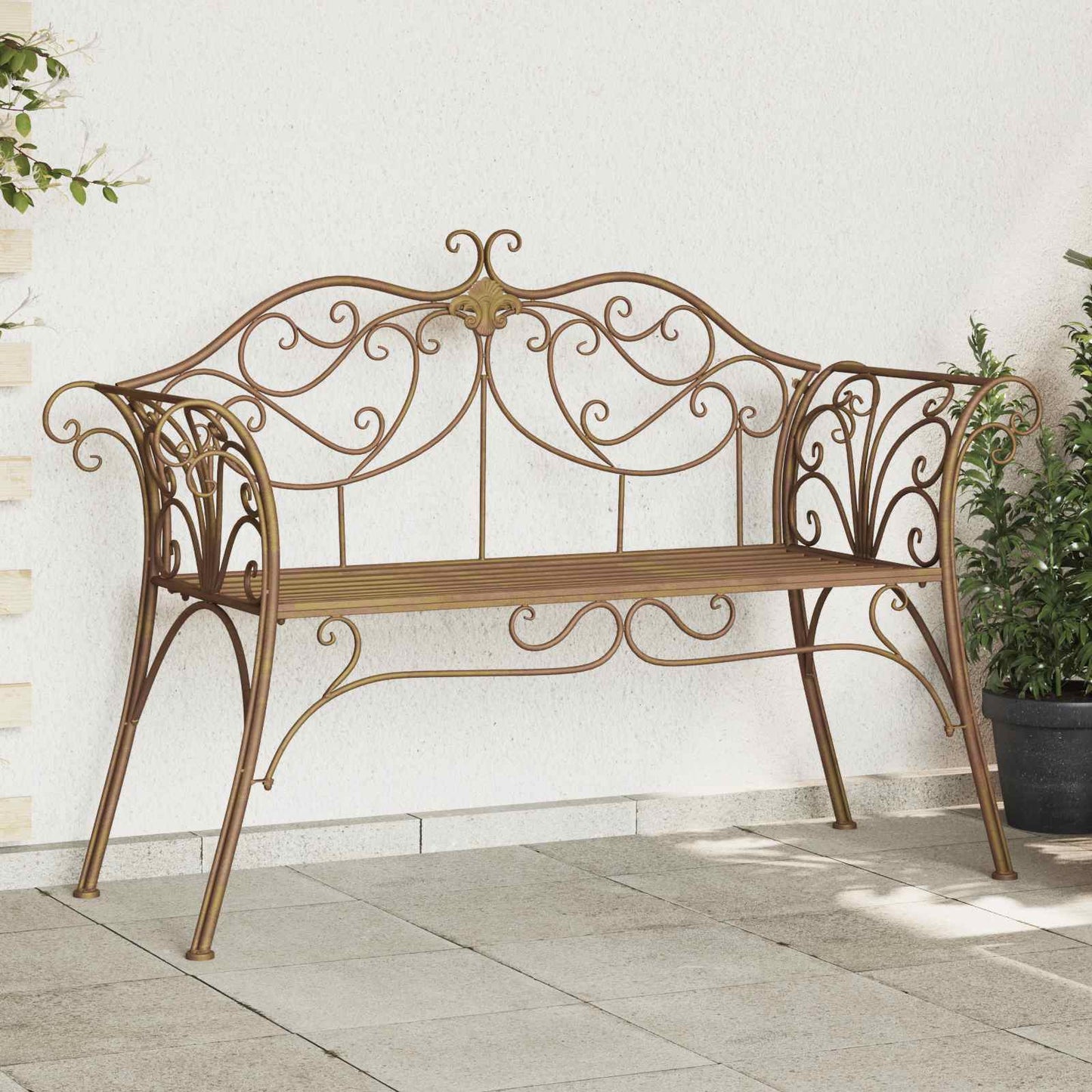 Hagebenk 2-Antall seter 130 x 47 x 90 cm Stål Antikk Brun