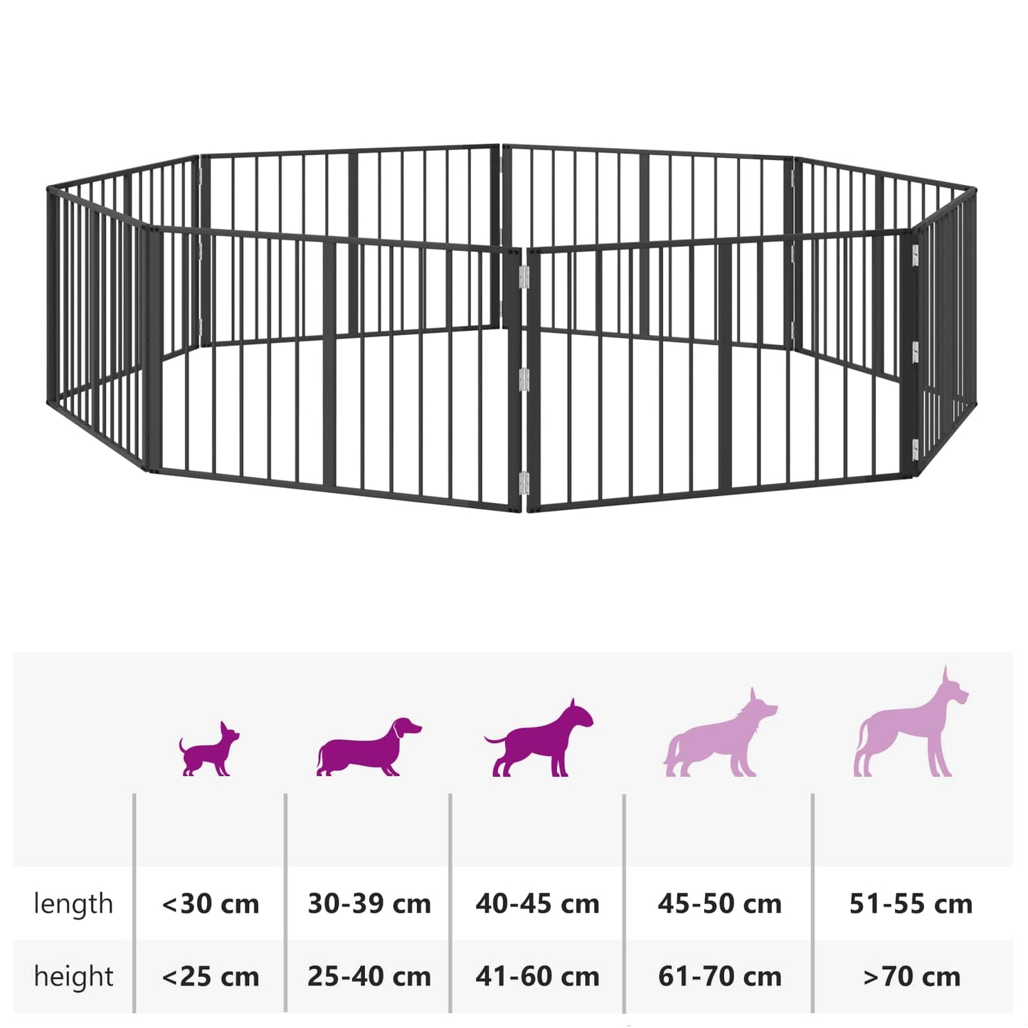 Hundeluke 8 pcs Svart 100 x 60 cm Galvanisert Stål